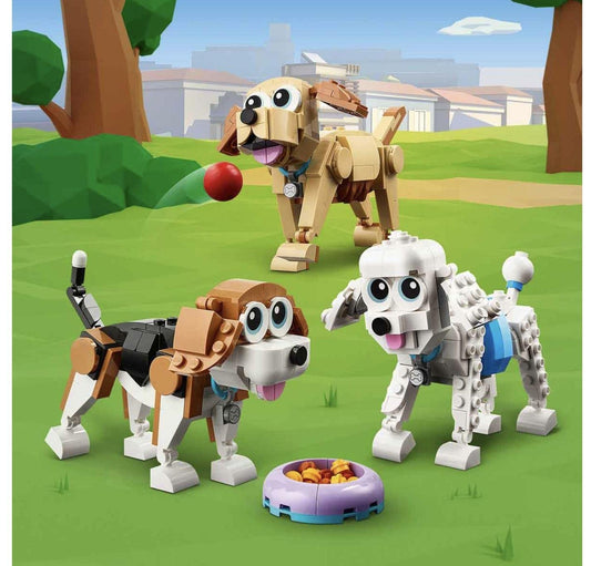 LEGO 31137 Creator 3in1 Cute Dogs Set with dachshund, pug, poodle figures and more, toy for kids 7+, gift for dog lovers.