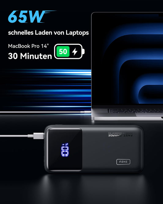 INIU Power Bank, 20000mAh 65W power bank small but powerful for phone & laptop, external portable chargers with USB C input & output, compatible with MacBook Pro, Surface Go, iPad, iPhone 17, 16, 15, 14 Pro Max, plus Steam Deck.