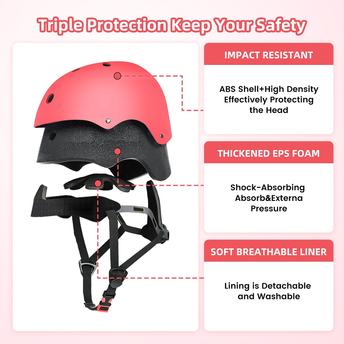 Kids helmet for boys girls 43-51cm sizes XS toddler bike helmet Micro scooter helmet children cycling helmets skateboard helmet helmet (red)