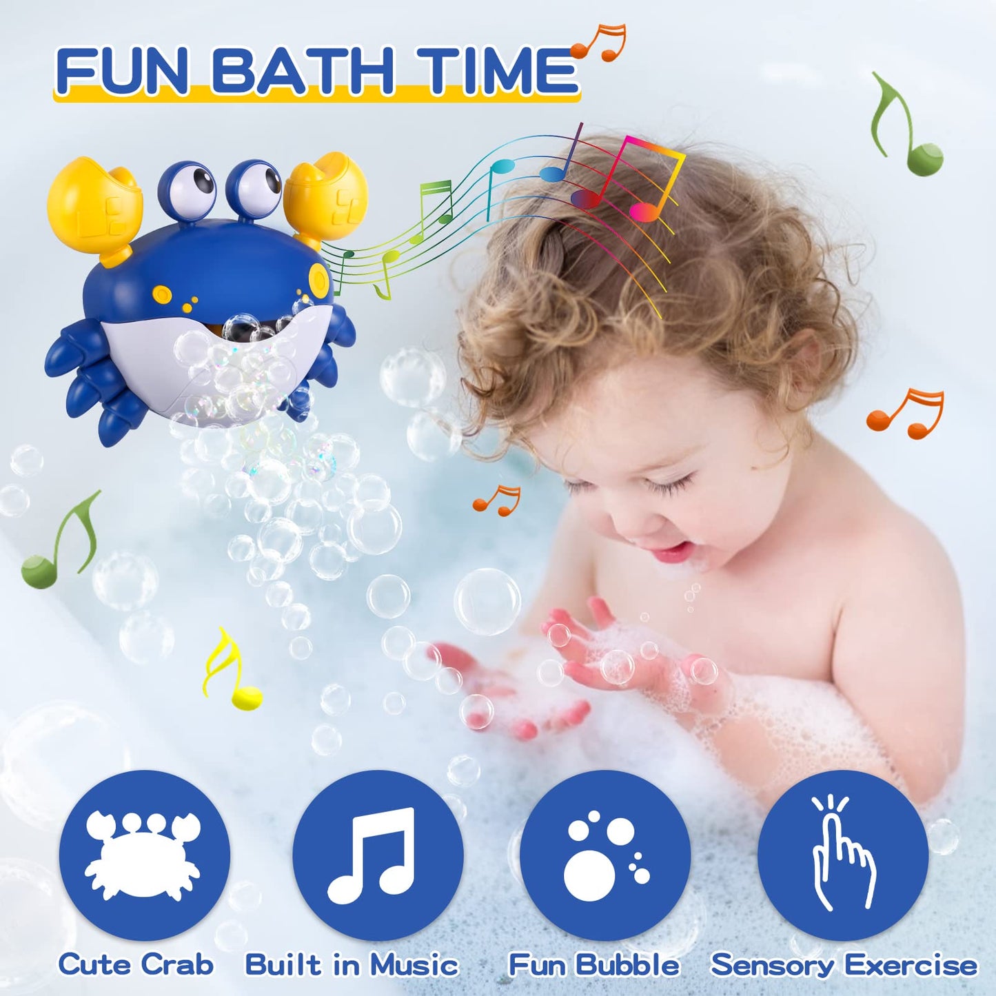 Jiosdo bathtub toy, crab bath toy bubble with music, bath toy for baby 1 2 3 4 year olds, bathtub toy water toy for children, gifts for boys and girls (blue)