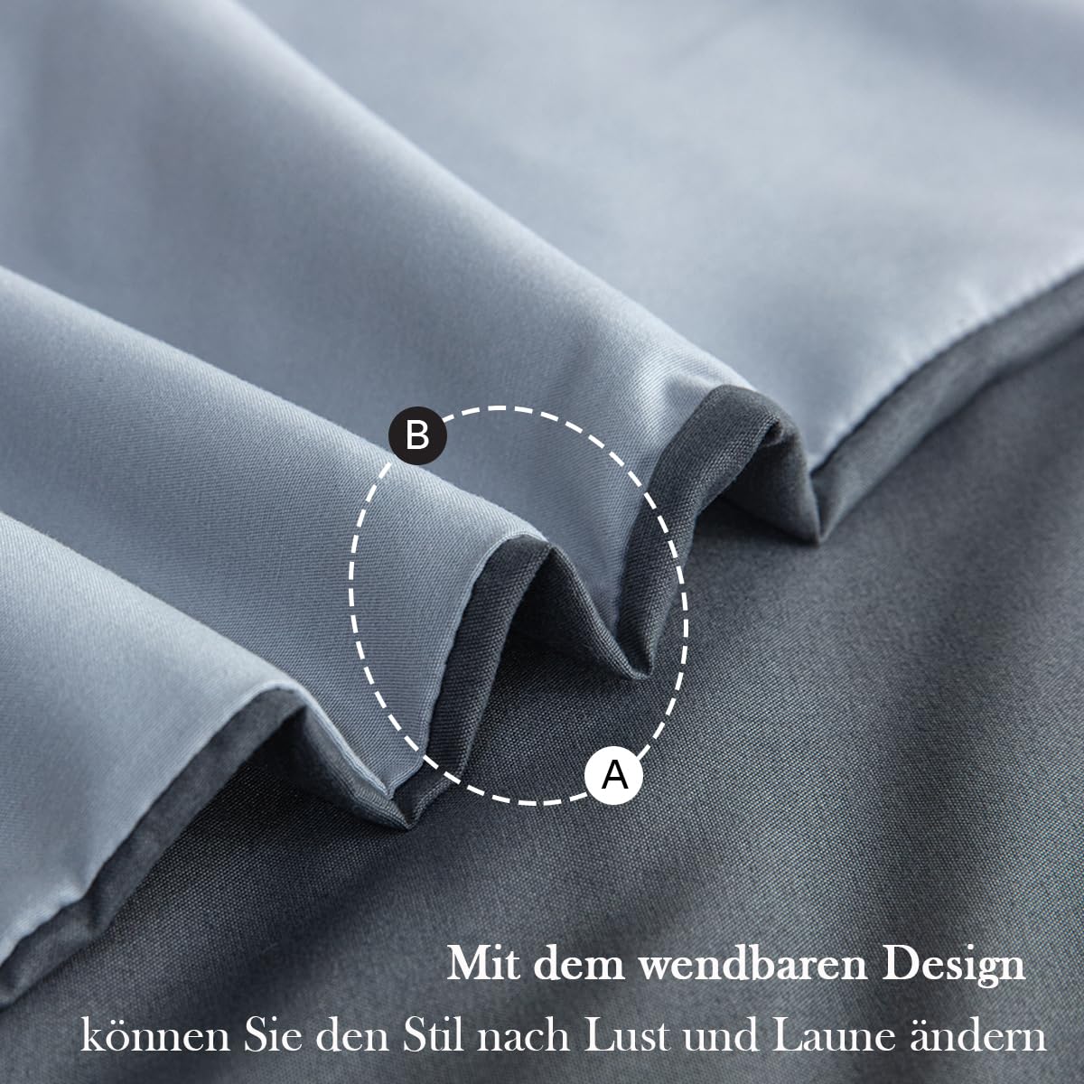 Nesture bedding set 155x220 2 pieces Anthracite/Grey bedding sets Microfiber reversible duvet cover 155 x 220, soft & wrinkle-free 1 duvet cover + 1 pillowcase 80x80cm with zipper
