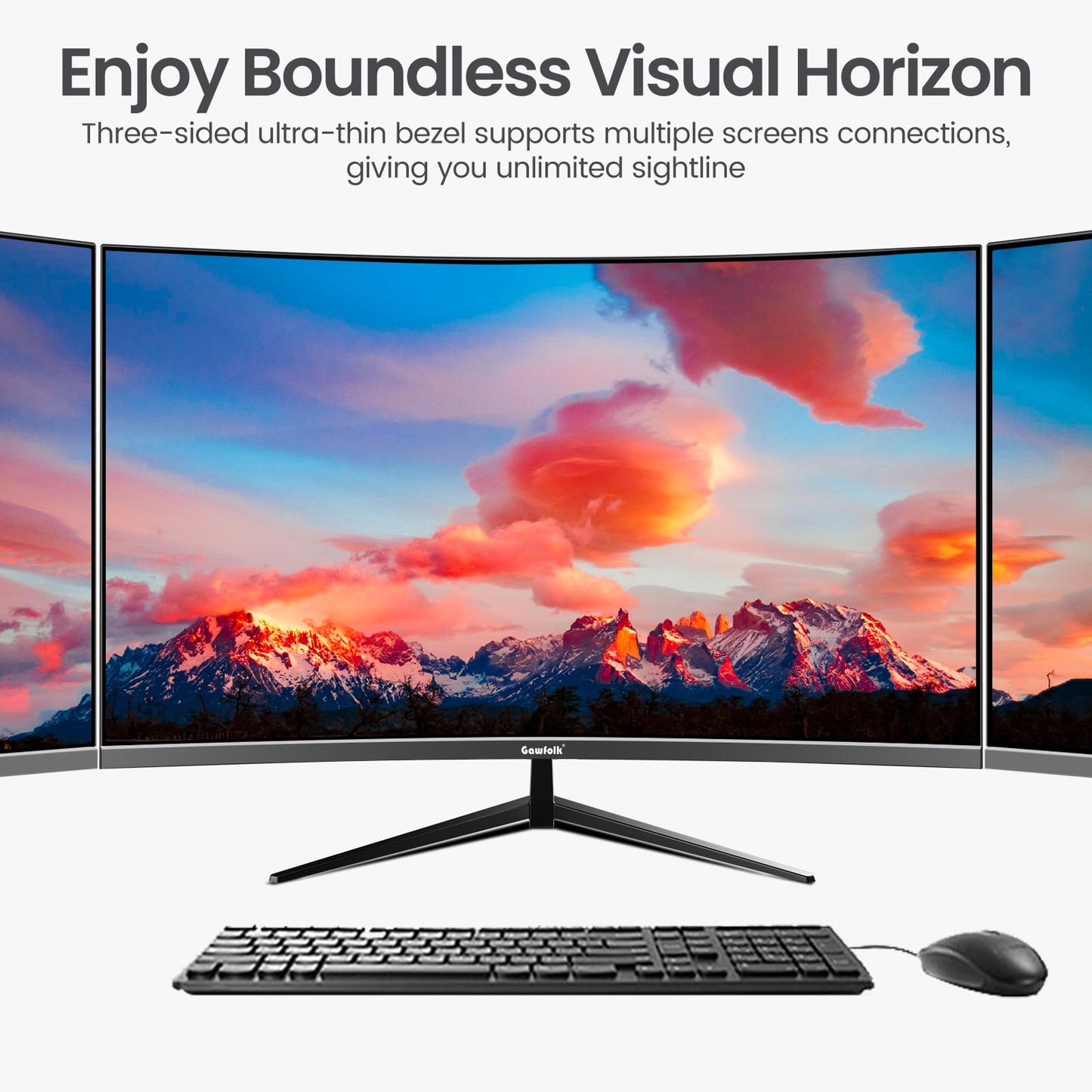 Gawfolk PC Monitor 32 inch 75Hz, PC Screen Curved Full HD 1080P, Frameless 2800R Computer Monitor with Eye Care Technology, HDMI VGA, supports VESA.