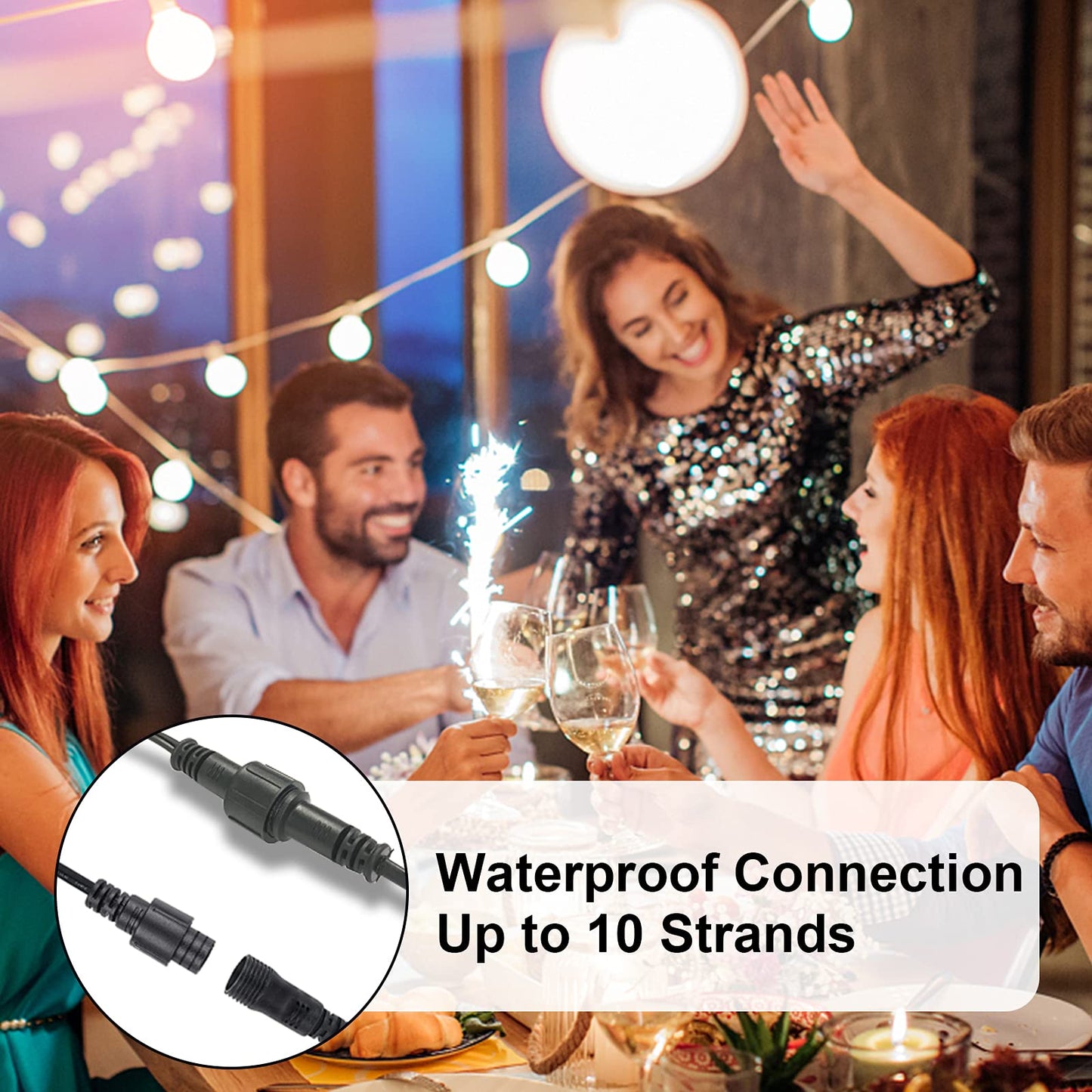 GLUROO 30M LED String Lights G40 Garland String Lights Outdoor Plug-in, Plastic Bulbs Waterproof IP45 with 1W 50+2 Bulbs for Garden, Porch, Backyard, Bistro, Party Decoration