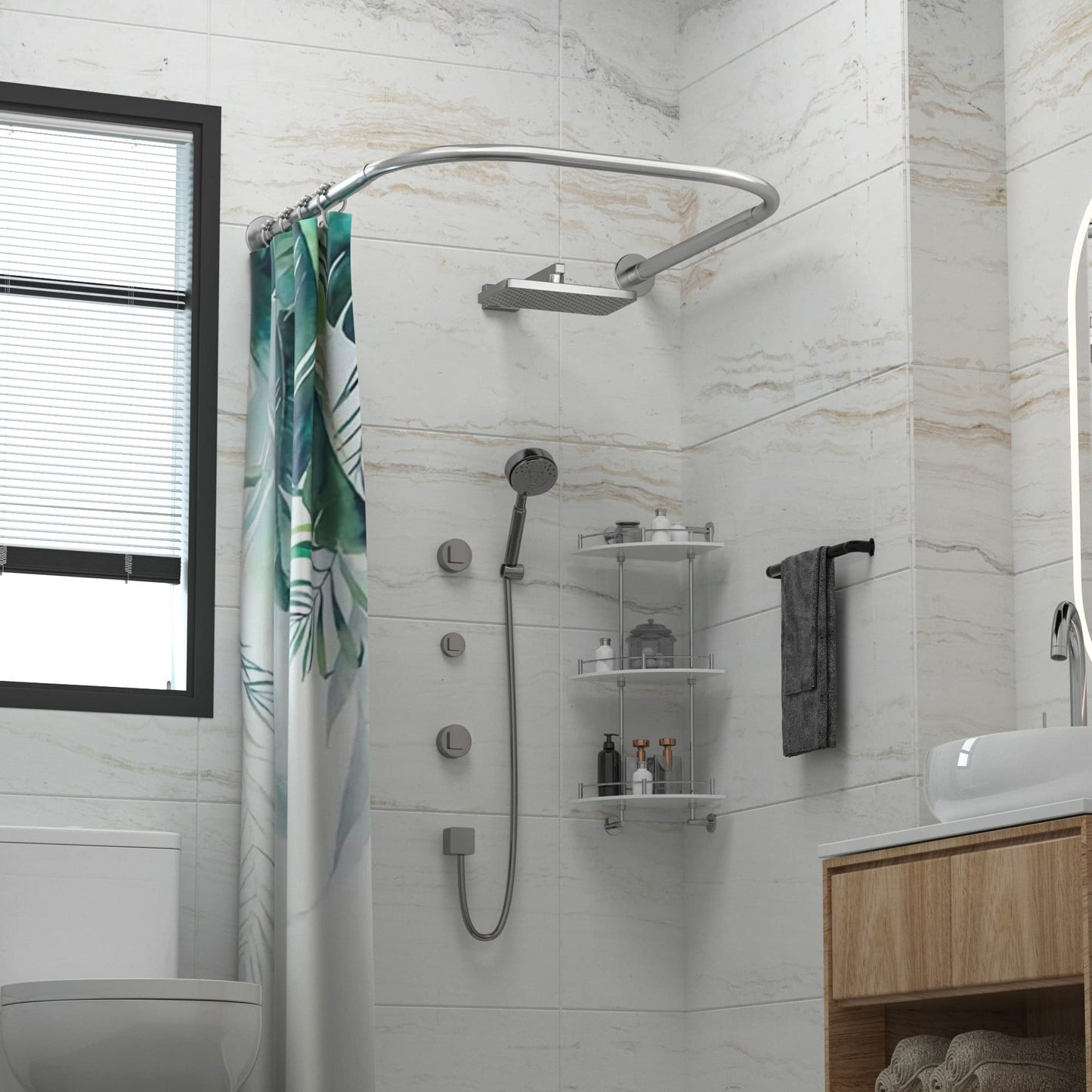 Thank you Eck shower curtain rod, adjustable, stainless steel, U-shaped, no drilling, for bathroom, clothing store (U-shaped silver, length on both sides: 80-120 cm, middle width: 88-110 cm)