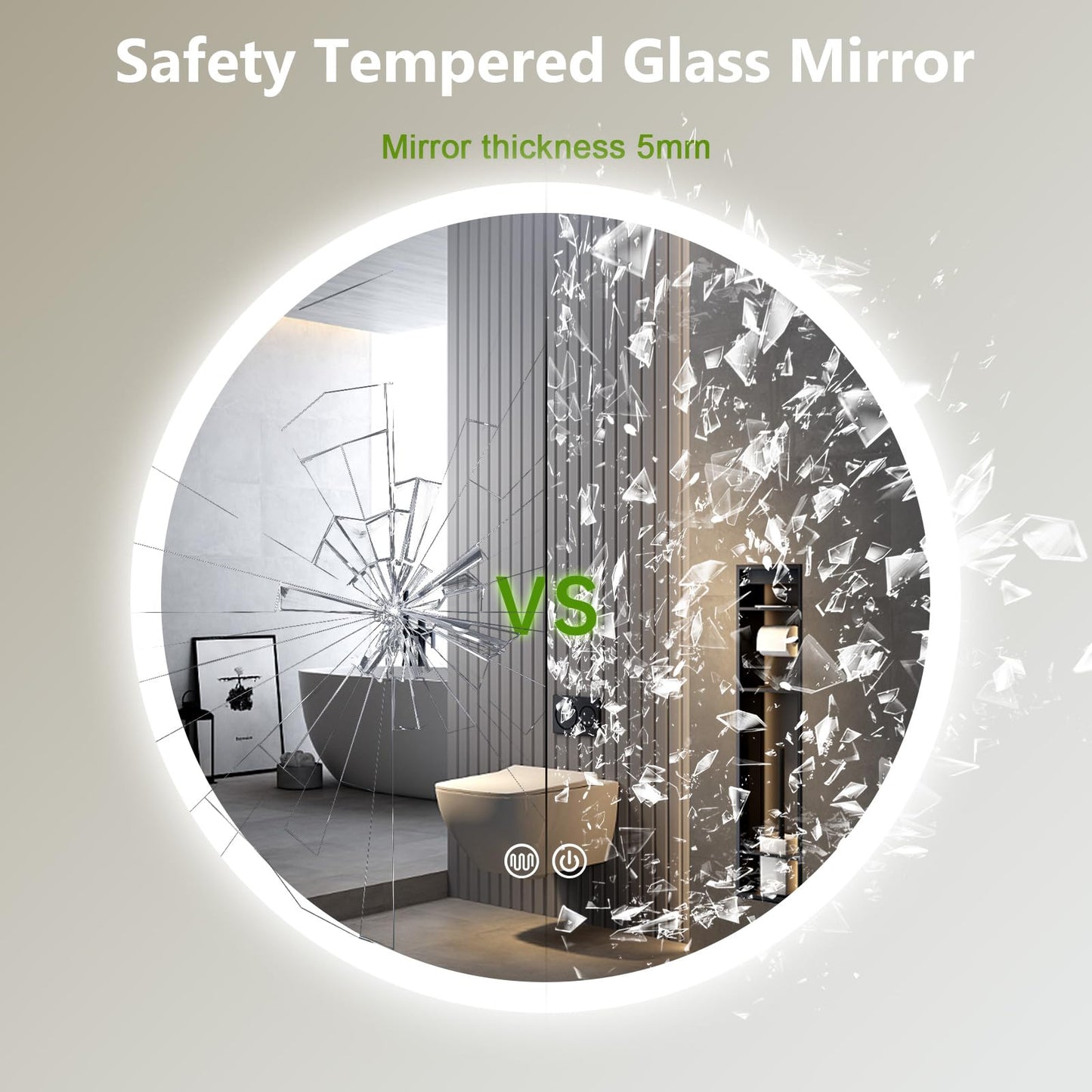 Trintion 70cm Round LED Mirror with Lighting, Touch Switch, Dimmable, 3 Color Adjustable Fog-Free Bathroom Mirror with Lighting (50cm)