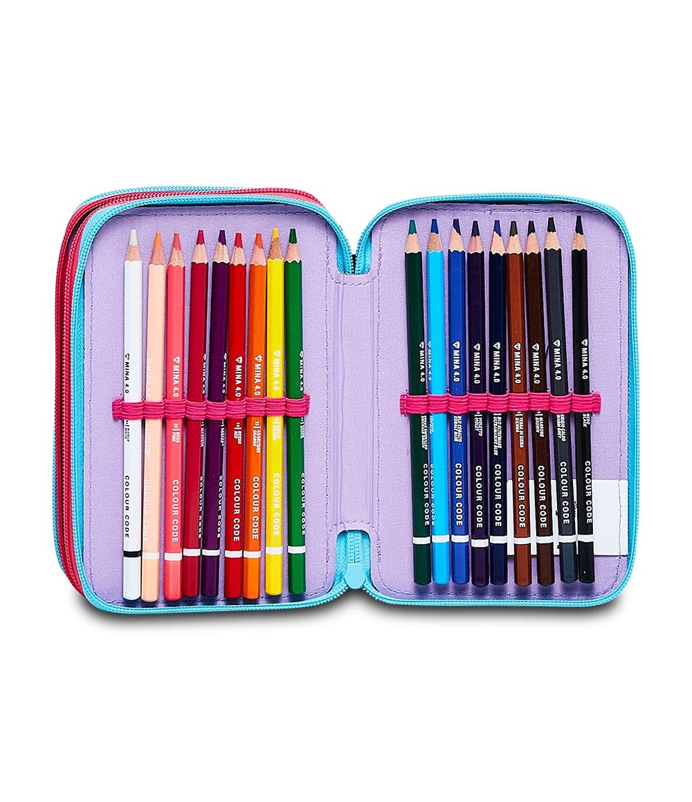 Seven pencil cases, multi-colored pouches with pencils, markers, and school supplies. Includes 3 compartments and perfect for girls in elementary school. XXL LILO&Stitch.