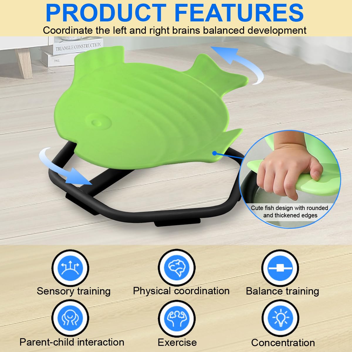 E-Solem Carousel Kids Balance Toy, Sensorial Toy Rotating Chair for Kids, Balance Physiotherapy Equipment, Training Body Coordination, Science Balance Toy (Green)