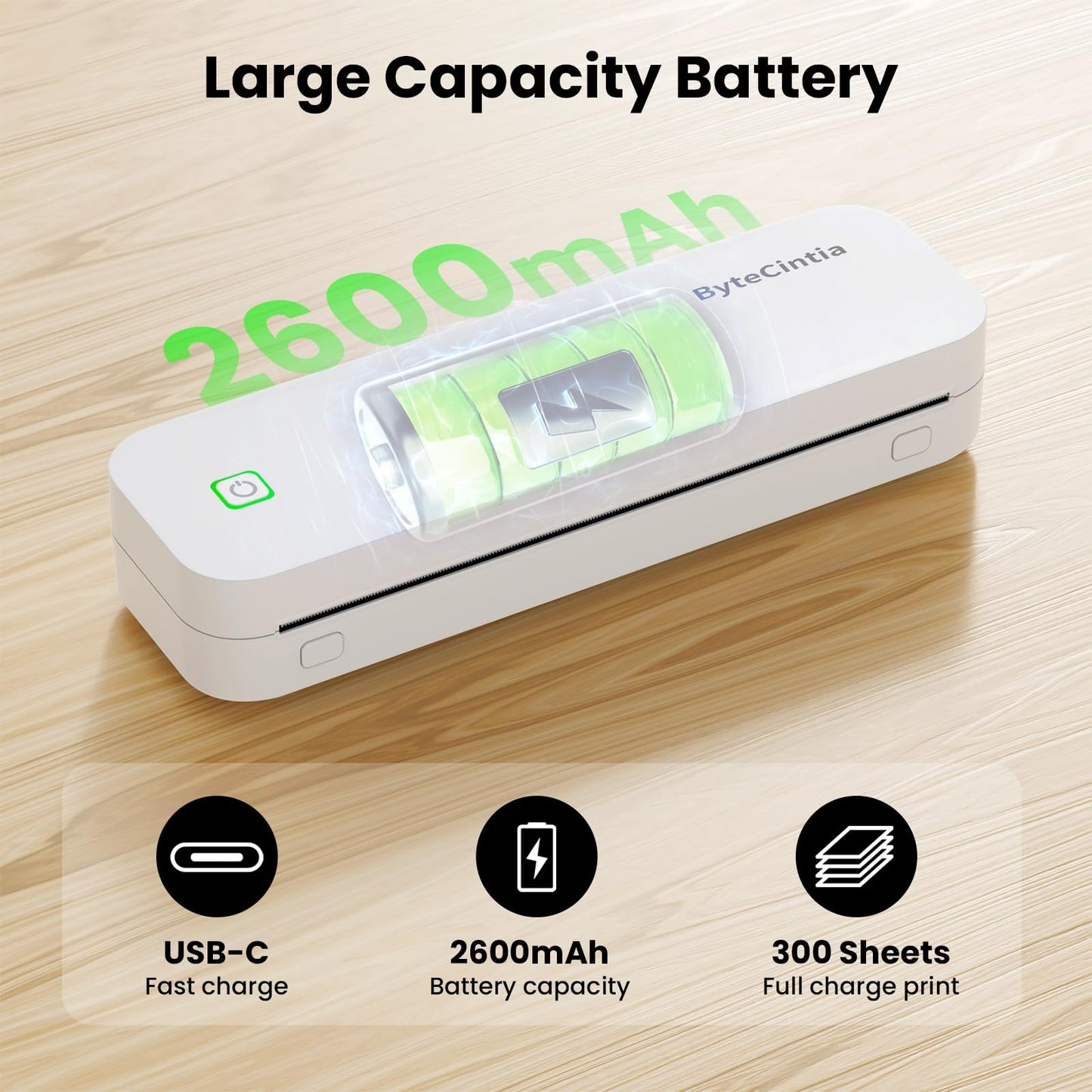 ByteCintia Mobile Printer Bluetooth Thermal Printer A4, Portable Inkless Printer with Android & iOS for Mobile & Laptop, Supports 210x297mm A4 Thermal Paper, D80 White