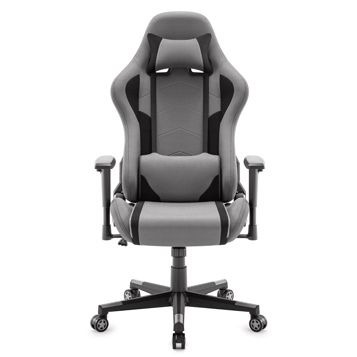 IntimaTe WM Heart Gaming Chair, Ergonomic Fabric Gamer Chair, Racing Office Chair with Adjustable Armrests, Computer Chair with Lumbar Pillow, Padded, Swivel Chair Rocking Function Gray
