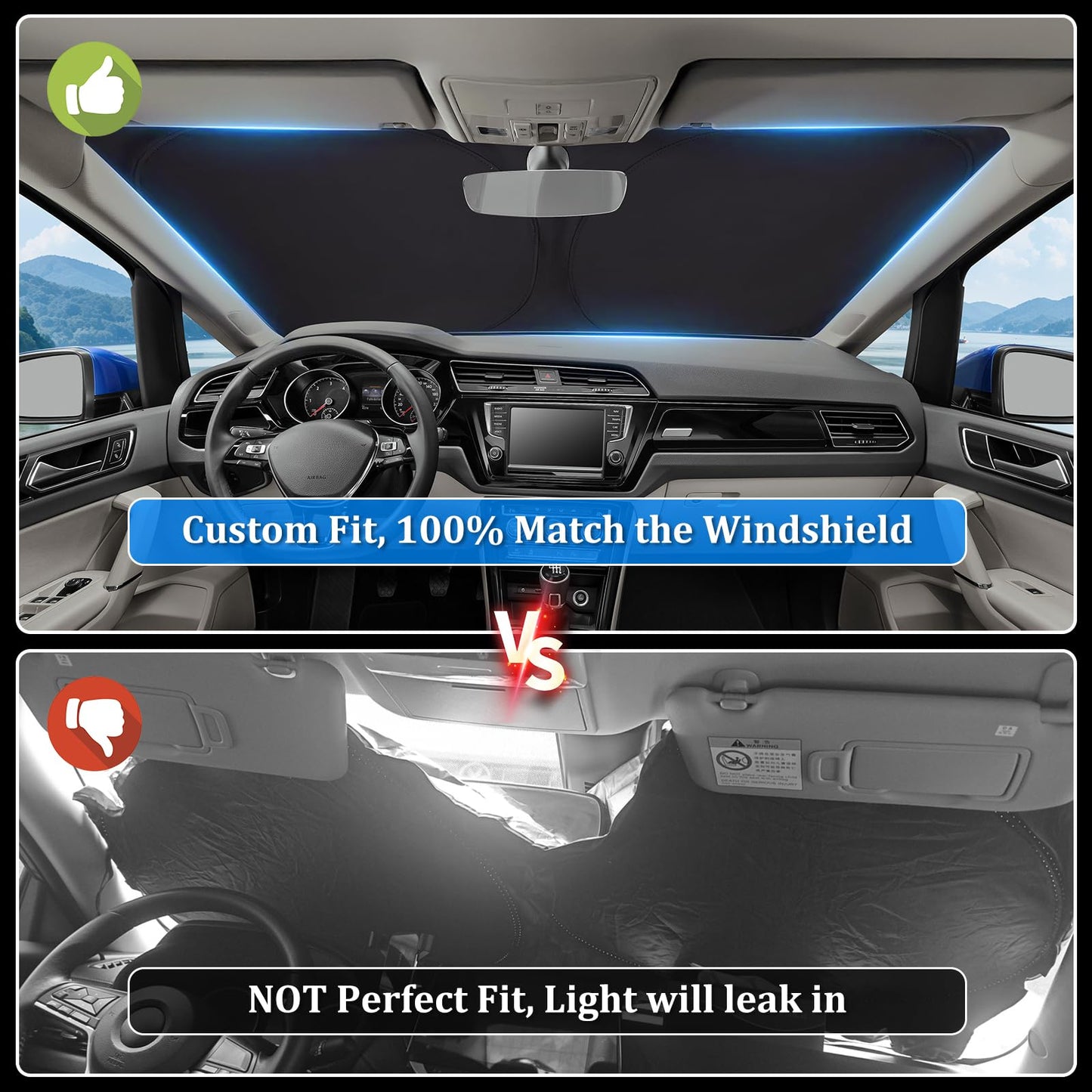 ZATOOTO Sunshade Car Windshield Custom Fit for Ford Focus 2019-2024, Windshield Sun Shade Foldable, Thickened Reflective Polyester Blocks UV Rays and Keeps the Car Cooler.