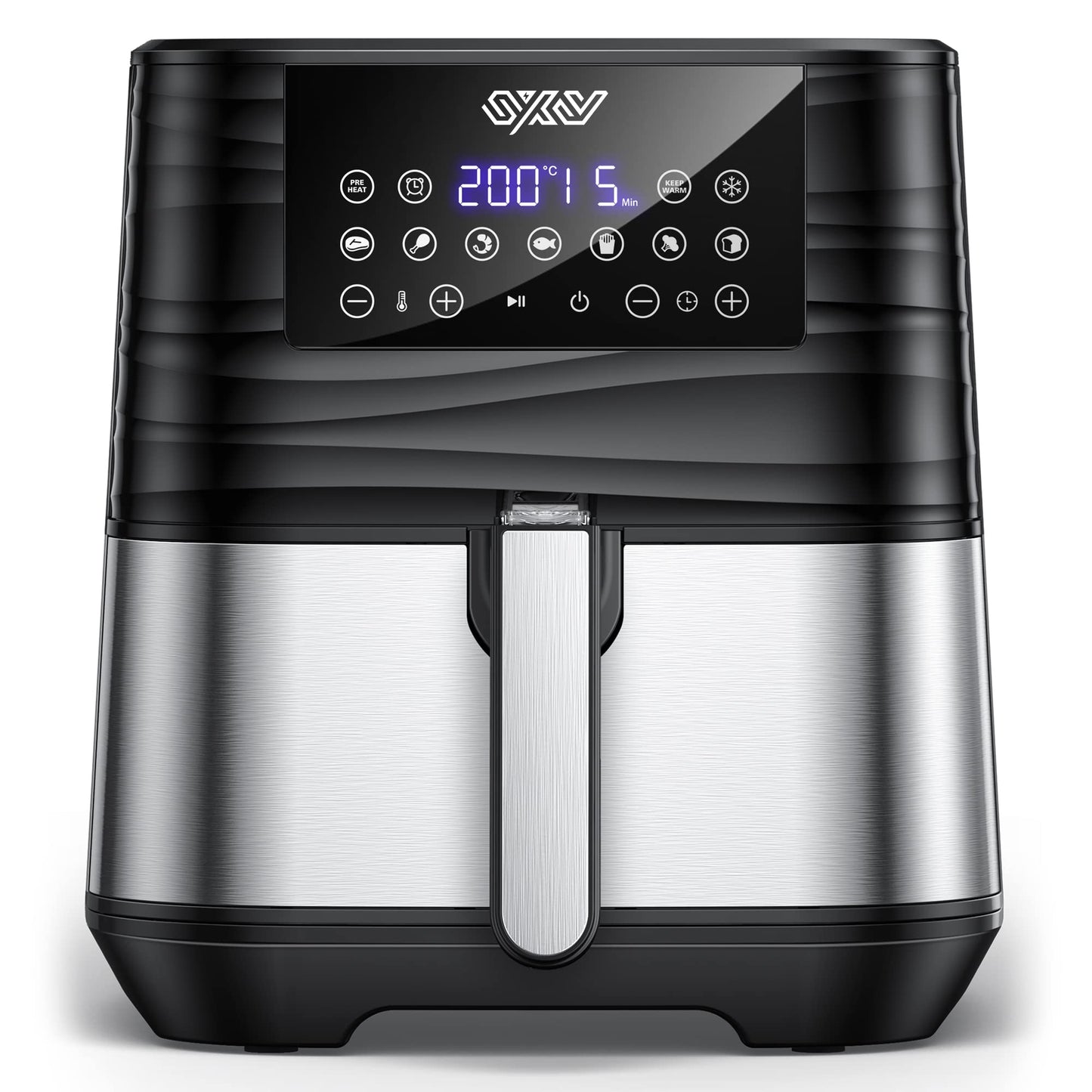 Innsky hot air fryer 5.5L XXL, 1700W hot air fryer with digital LED touchscreen and 7 programs, preheat & keep warm & defrost, air fryer without oil with recipe book in German.