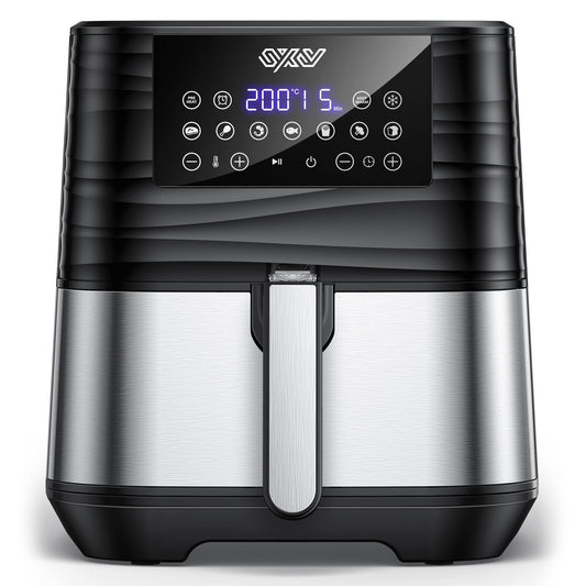 Innsky hot air fryer 5.5L XXL, 1700W hot air fryer with digital LED touchscreen and 7 programs, preheat & keep warm & defrost, air fryer without oil with recipe book in German.