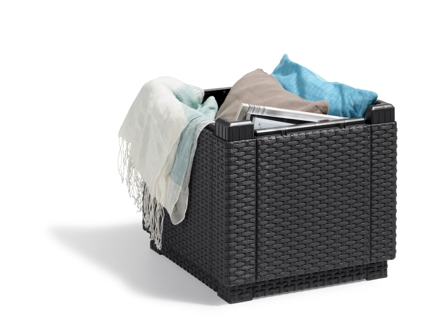 Allibert by Keter Cube Ottoman with Storage, grey, includes cushion, removable lid, flat rattan look, weatherproof, 42x42x39cm