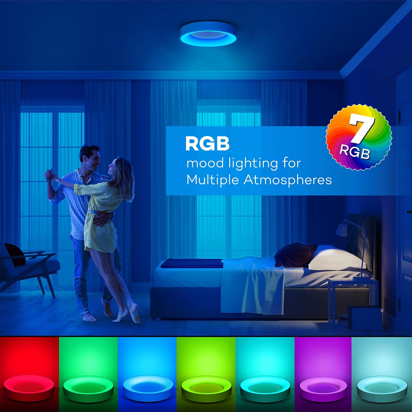 Matane LED ceiling light with RGB color changing, dimmable ceiling lamp with remote control, 24W bulbs 3000K-6500K for youth room living room bedroom children's room bathroom kitchen Round 28cm