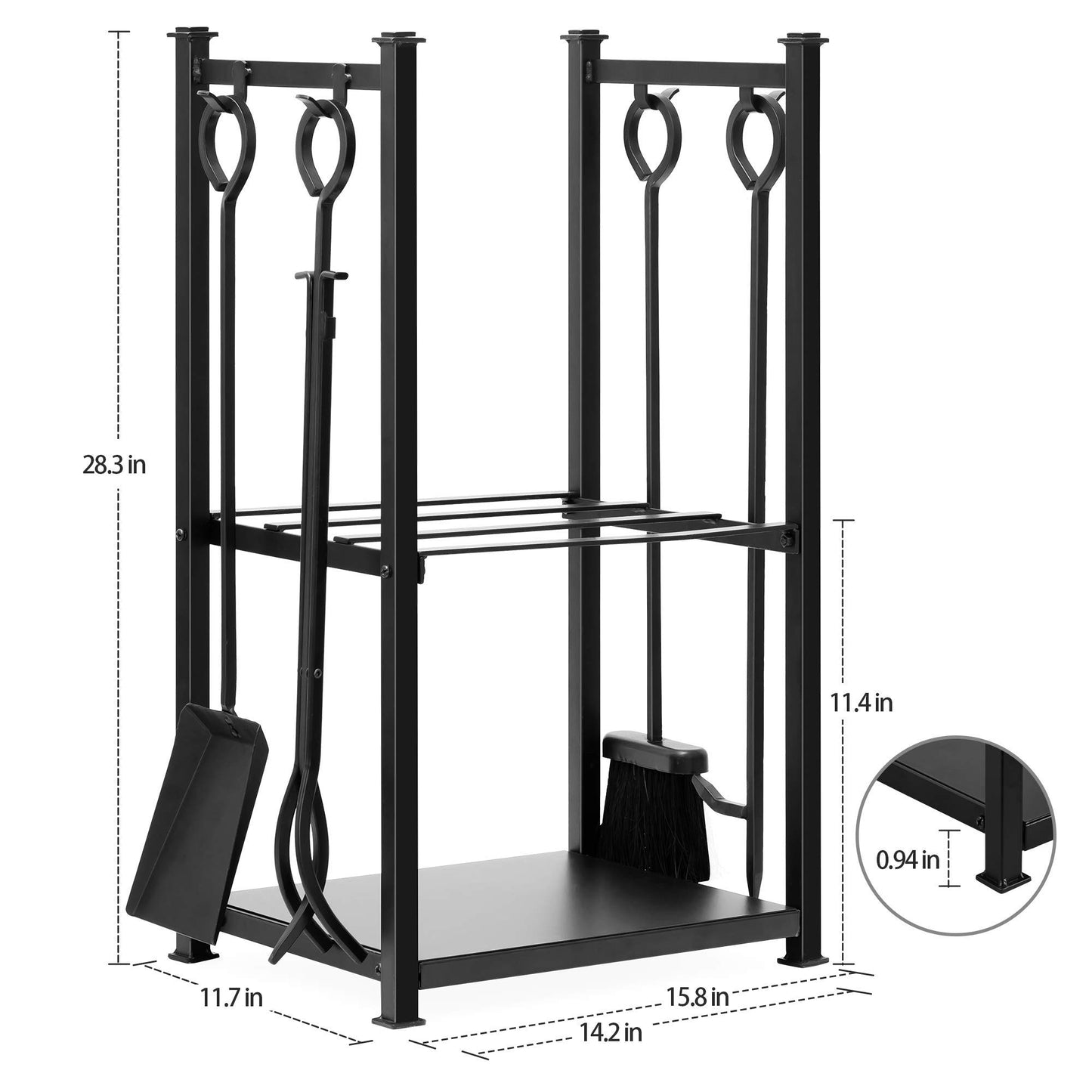 Amagabeli Fireplace Log Rack with 4 Fireplace Tools 72x46x30cm Indoor Firewood Stand Fireplace Log Rack Fireplace Tool Set Outdoor Wood Rack 2 Shelves Wrought Iron Firewood Rack Fireplace Tools Black