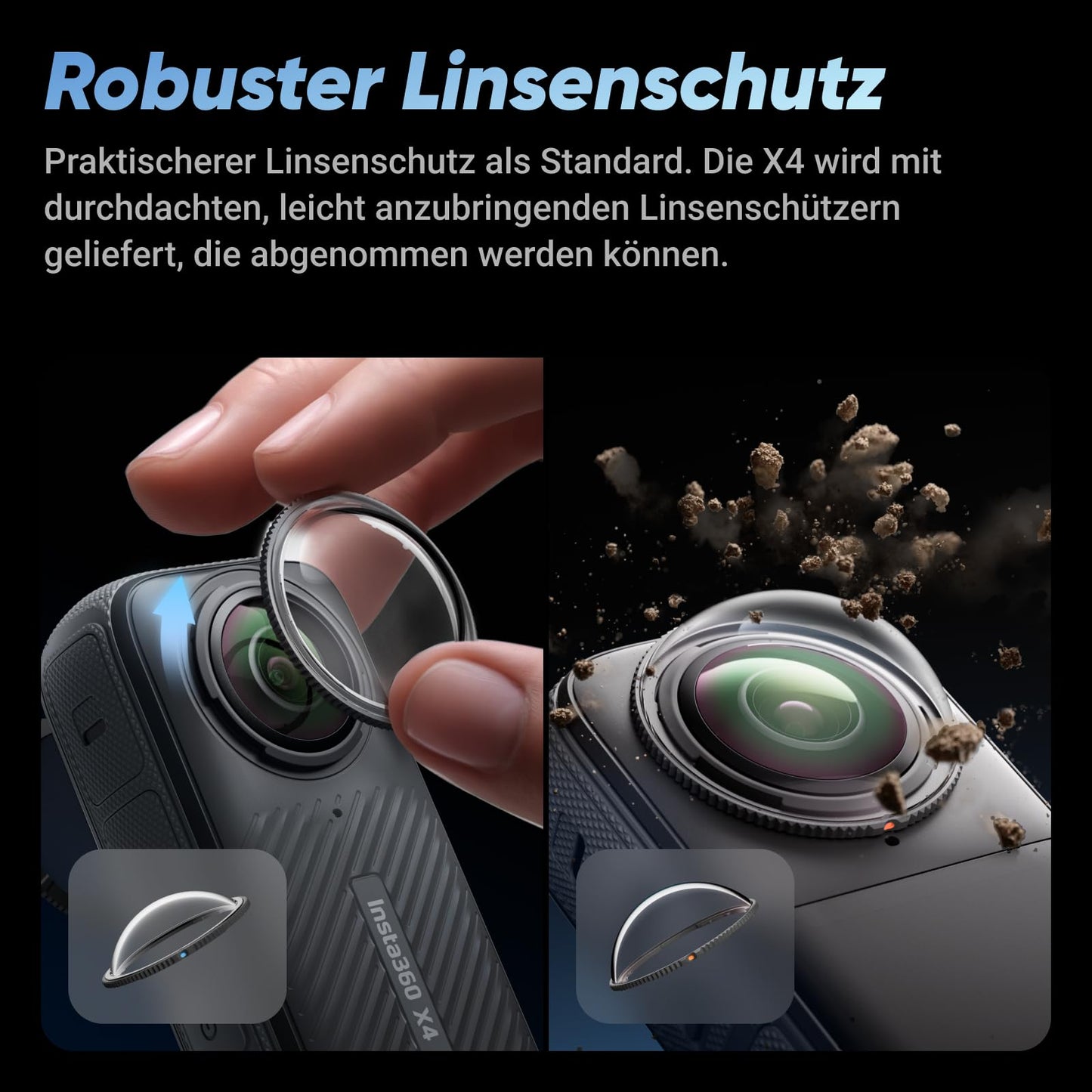 Insta360 X4 GPS Bundle - waterproof 8K 360° action cam, 4K wide angle videos, invisible selfie stick, detachable lens protector, 135 min battery life, AI editing, stabilization.