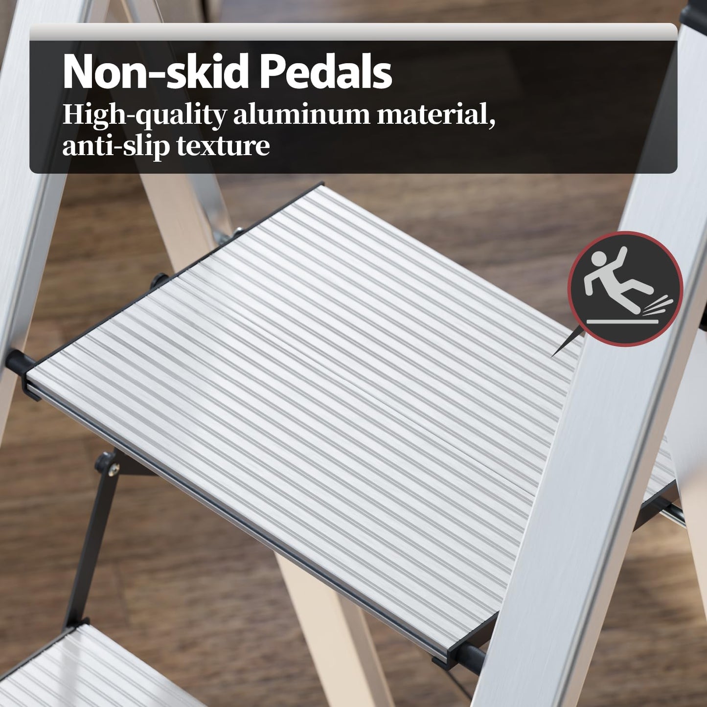 KINGRACK Folding Step Ladder, 5 Steps, with Handrail, Non-Slip Household Ladder, Locking Mechanism, Aluminum Step Stool, Max Load 150 kg.