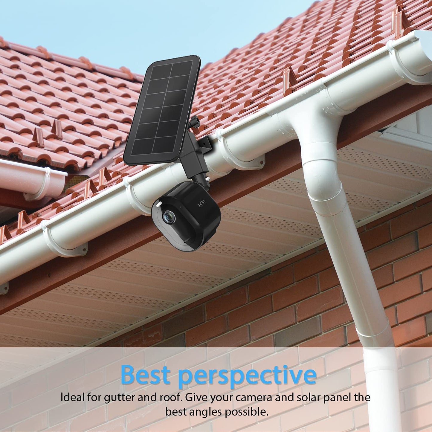 2-in-1 gutter mount for Arlo Solar Panel/Arlo Pro 3/Arlo Ultra/Arlo Ultra 2/Arlo Essential/Arlo Pro 4/eufyCam Outdoor Mount accessory for Arlo Pro 4 and Arlo Solar Panel (Black, 1 piece)