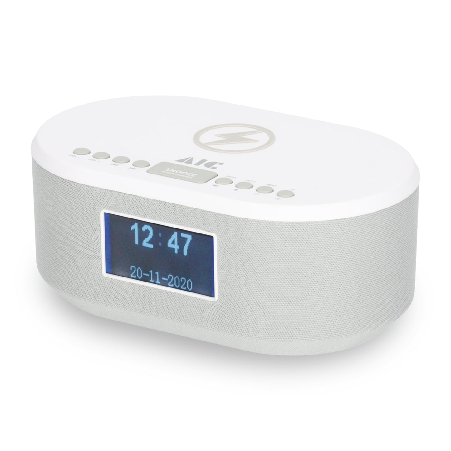 AIC radio alarm clock DAB with charging function Bluetooth QI function USB dual alarm 18DAB white
