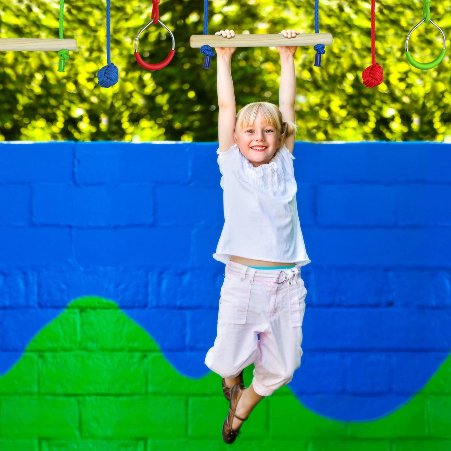 ALPIDEX Ninja Line Kids Slackline Obstacle Set Gymnastic Rings Rope Knot Swing Climbing Ladder Accessories Expandable Warrior Course 7 Year Warranty on Material*, Style: Max
