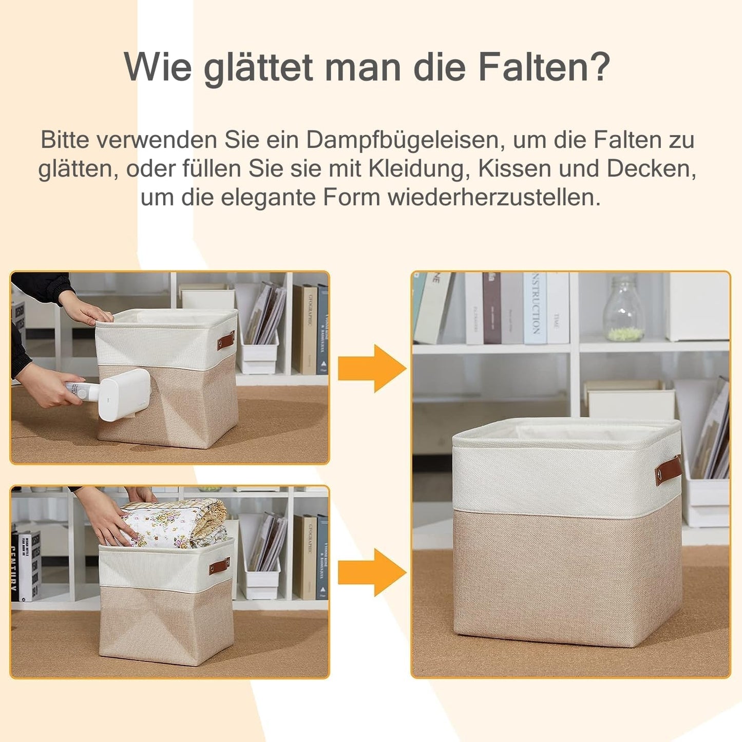 Mangata fabric storage cube 4-pack, 30x30x30cm storage basket for bedroom, craft room, kids room ▏ Light Khaki&White