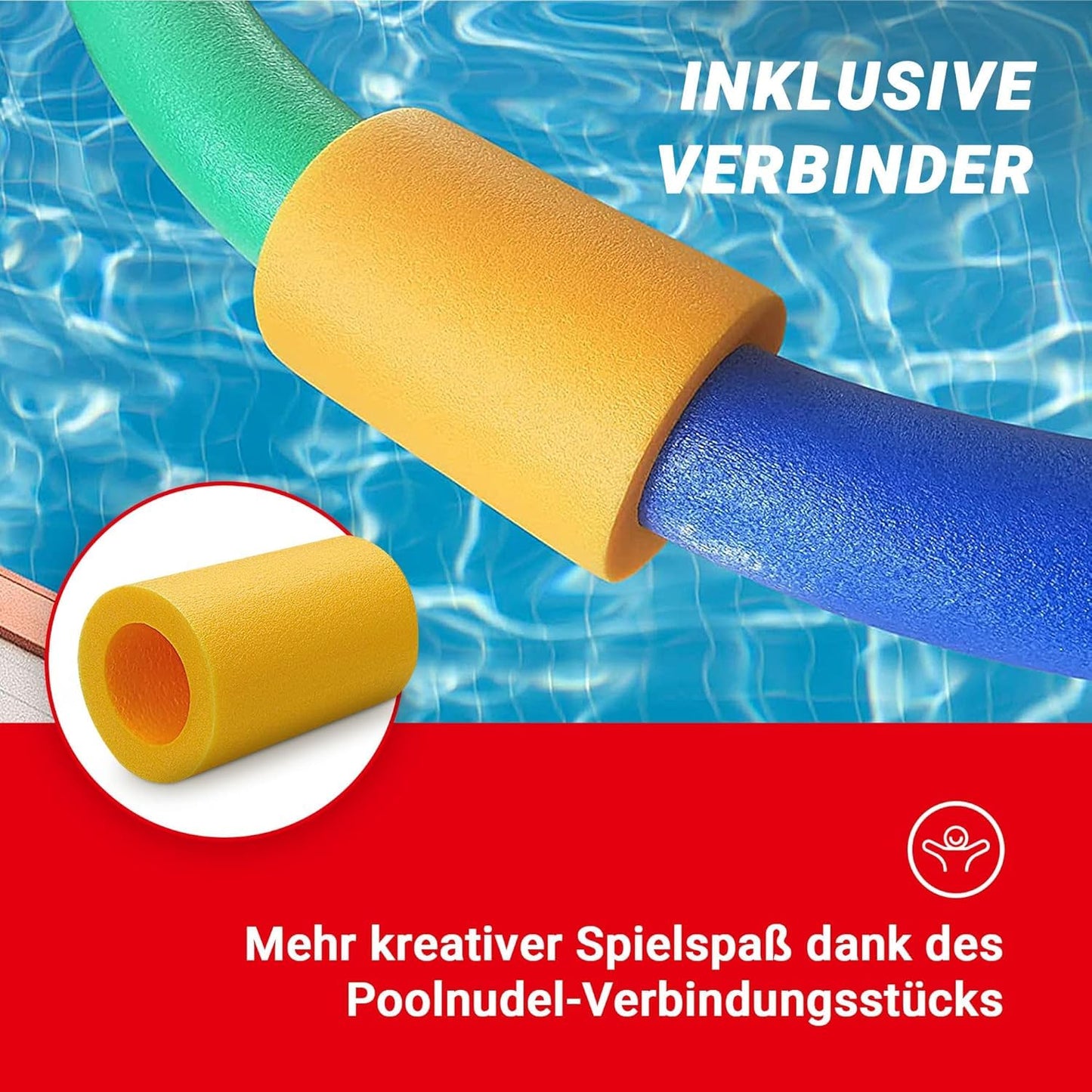 Conipa® - 1 piece Swim noodle (160 x 7 cm) for kids & adults INCL. 1 x hole connector (foam) - Pool noodle set for ages 3-10 (Made in Europe) - Pool water noodle (1 x blue + 1 x connector)