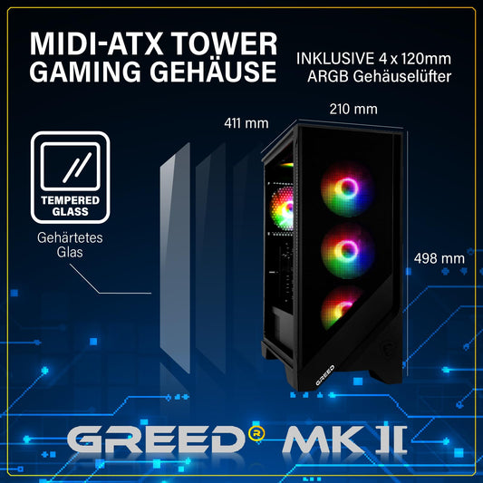 Greed® MK2 - High End Gaming PC - AMD Ryzen 7 5700X & Nvidia Geforce RTX 5060 - Ultra Fast RGB Computer + 4K Raytracing System with 4.6 GHz - 32 GB DDR4 RAM - 1TB SSD - WiFi + W11 Pro