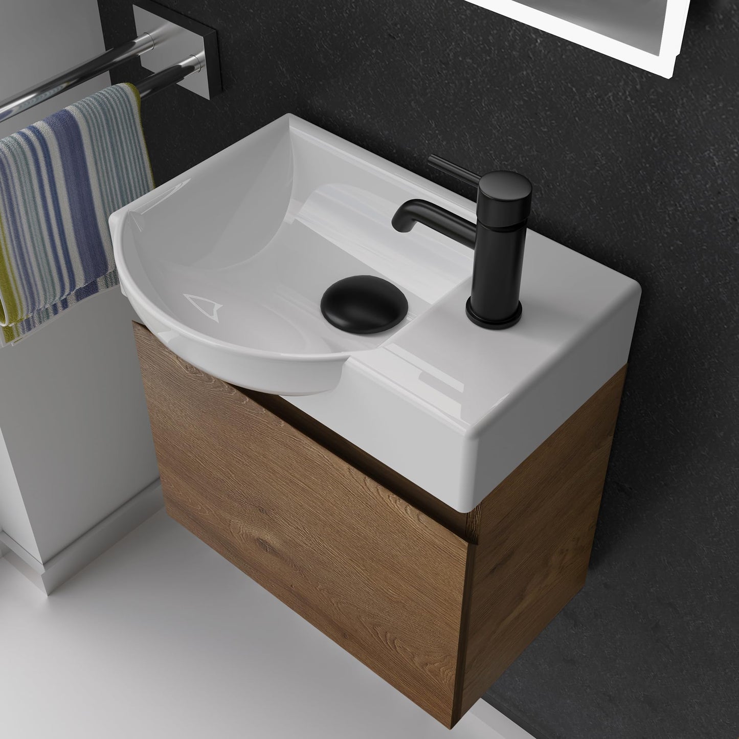 Alpenberger washbasin with cabinet | guest toilet sink small 45 cm wide | countertop sink with sink cabinet | bathroom wall cabinet | washbasin cabinet oak