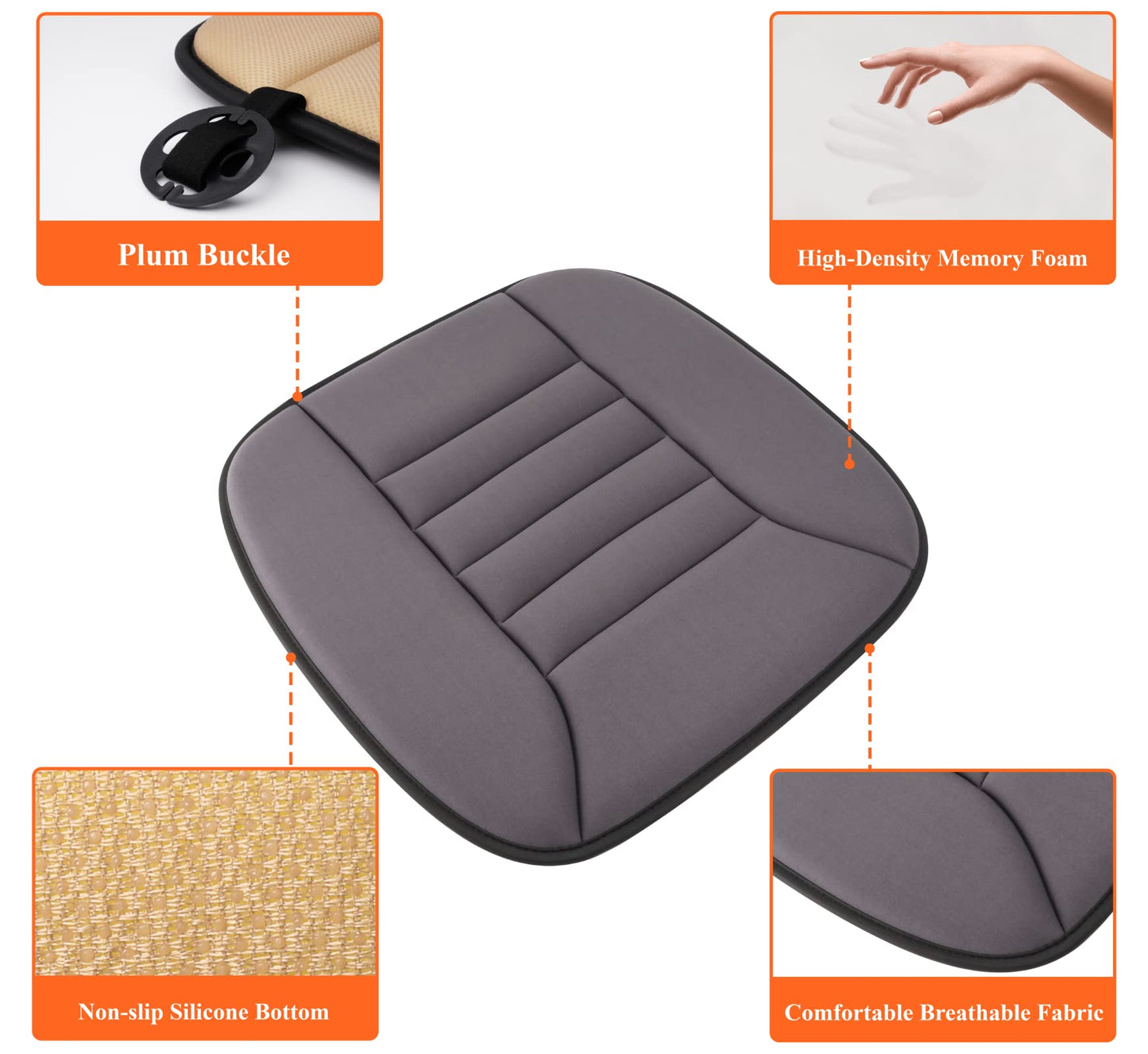 Kingphenix car seat cushion with 3.0 cm comfort memory foam cushion for car and office chair - Gray