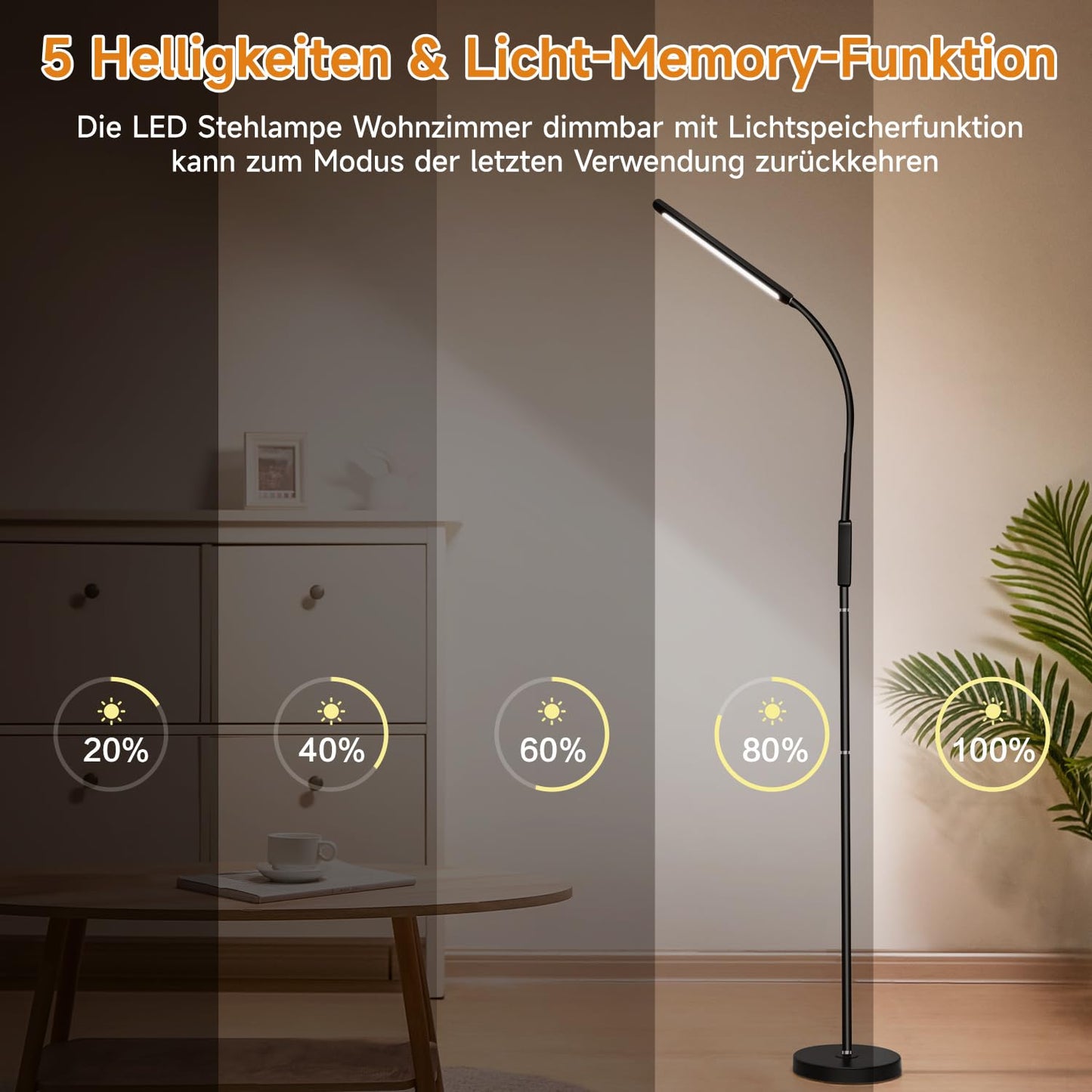 Floor lamp living room, dimmable floor lamp, 25 modes LED floor lamp living room dimmable, 1000 lumens reading lamp, black LED floor lamp, remote control/timer. Floor lamp, living room standing lamp.