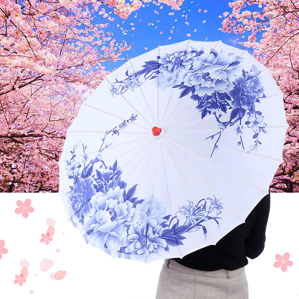 Haofy Japanese Umbrella, Flower Pattern, Oiled Paper Parasol, Art Decor, Windproof, Chinese Classical Dance Umbrella for Photography, Cosplay, Costume, Dance Performance, Wedding Prop (Blue)