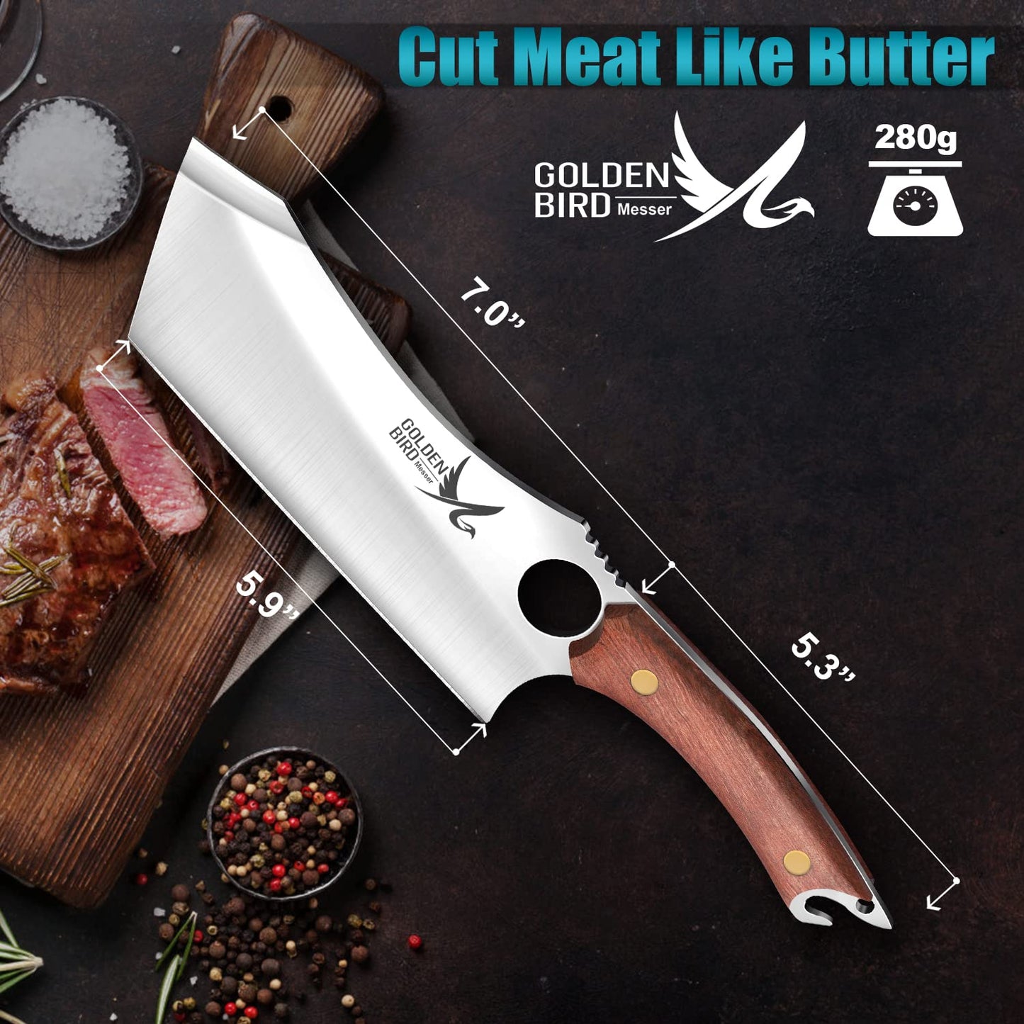 Golden Bird Japanese knife Full Tang Chef Knife Professional knife Forged in fire Sharp kitchen cleaver with sheath Gift box Bottle opener Cleaver Kitchen knife for outdoor camping
