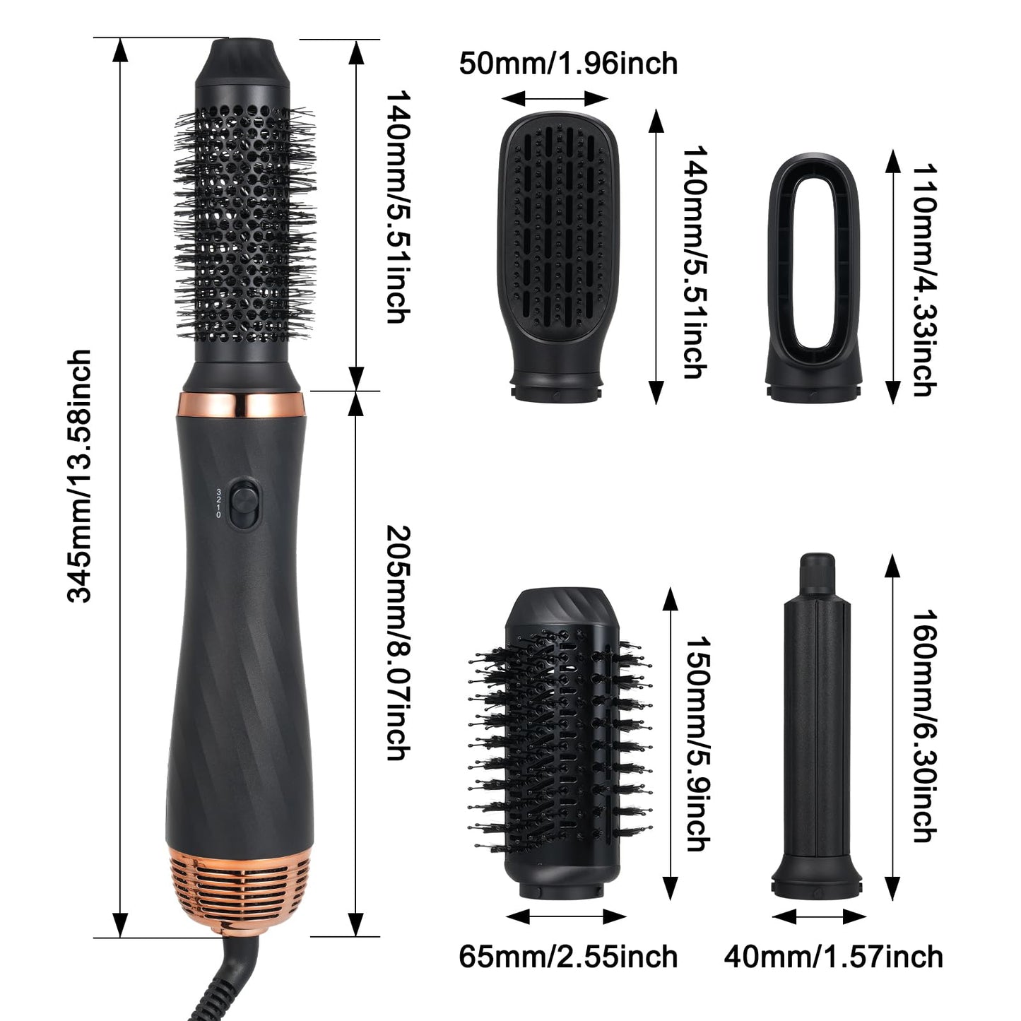 Airstyler set, 6 in 1 hot air brush set, hairstyler styling brushes with hair dryer round brush hair dryer airflow multifunctional hair styling for drying, volumizing, smoothing, straight hair 2024 upgrade.