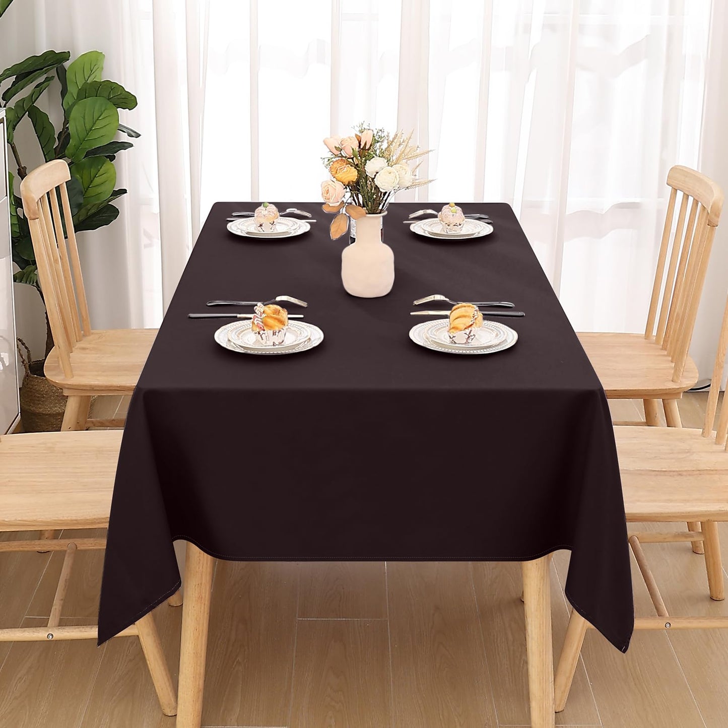 Smiry Tablecloth Washable Rectangular 140x240cm Tablecloth Polyester Water Resistant Lotus Effect Table Linens Stain Resistant Wipeable Table Cover for Party Kitchen Christmas, Coffee