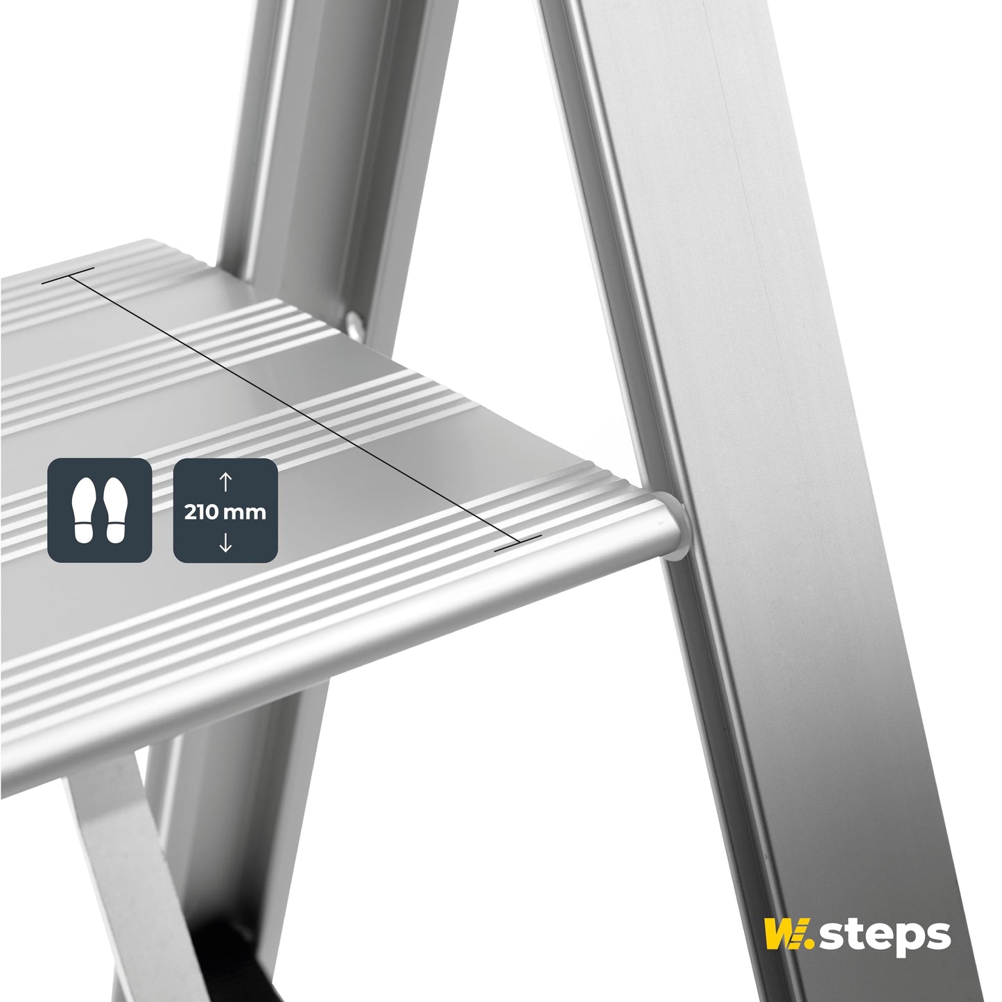 Aluminum step ladder Vikingstep Mini by W.Steps I 480mm high I Load capacity up to 150kg I Compact aluminum folding step ladder with 2 steps I Only 35mm wide I 728141