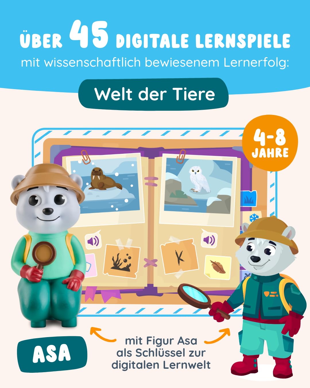 Edurino Figure ASA Animal World up to 10 (Level 2) from 4 years including app | Innovative & digital learning game | Explore diverse animal worlds | Explore habitats