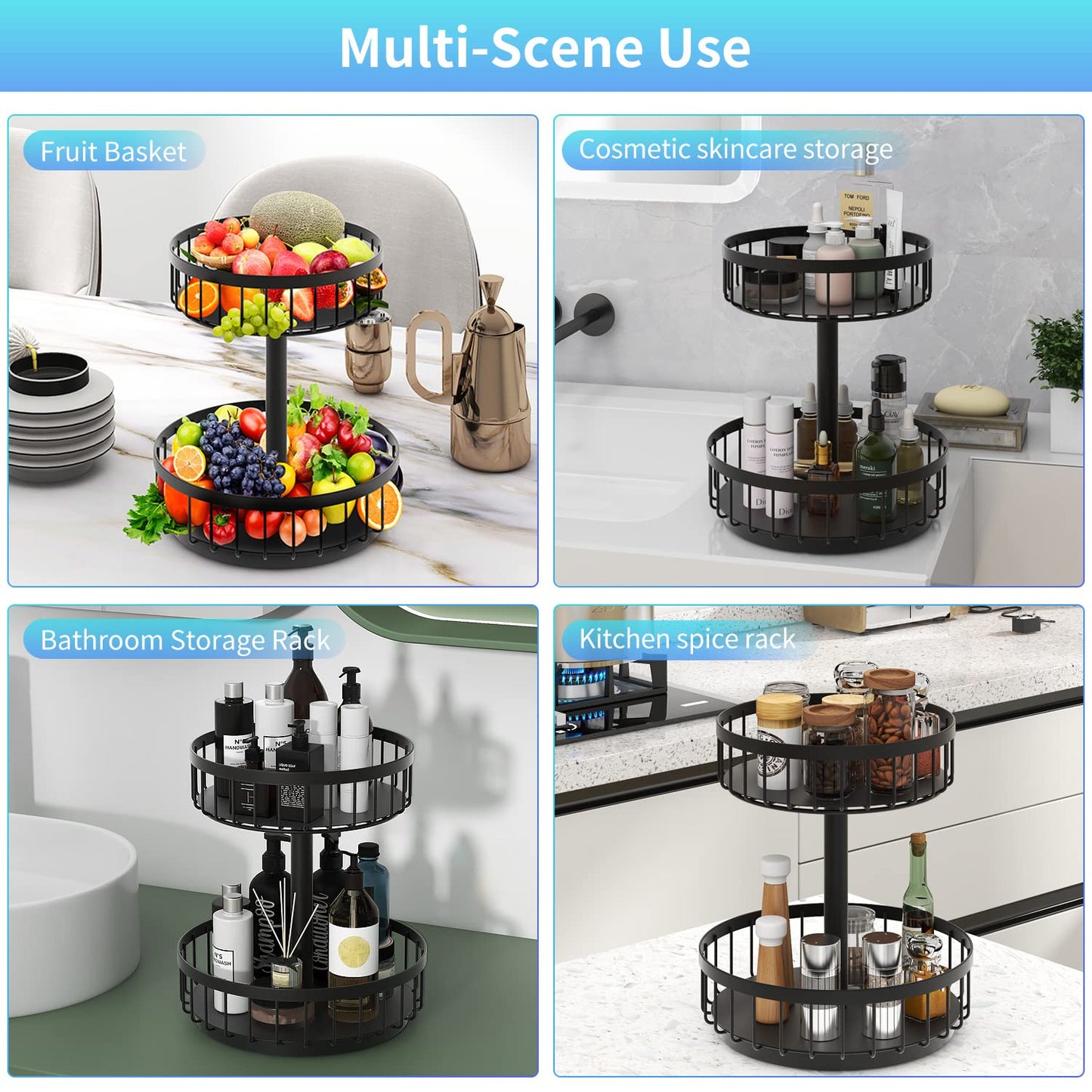 AIRUJIA 360° Rotating Spice Rack Organizer, Metal Sturdy Spice Holder Lazy Susan, Multifunctional Turntable for Kitchen Table Countertop, Cosmetics