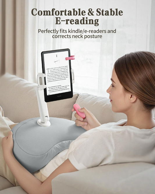 SAIJI Tablet Pillow Holder, 360° Adjustable Kindle Holder iPad Stand Bed with Flexible Dual Axis Arm, Tablet Mount for iPad, iPhone, Kindle and all devices from 4.7"-15.6" (Gray)