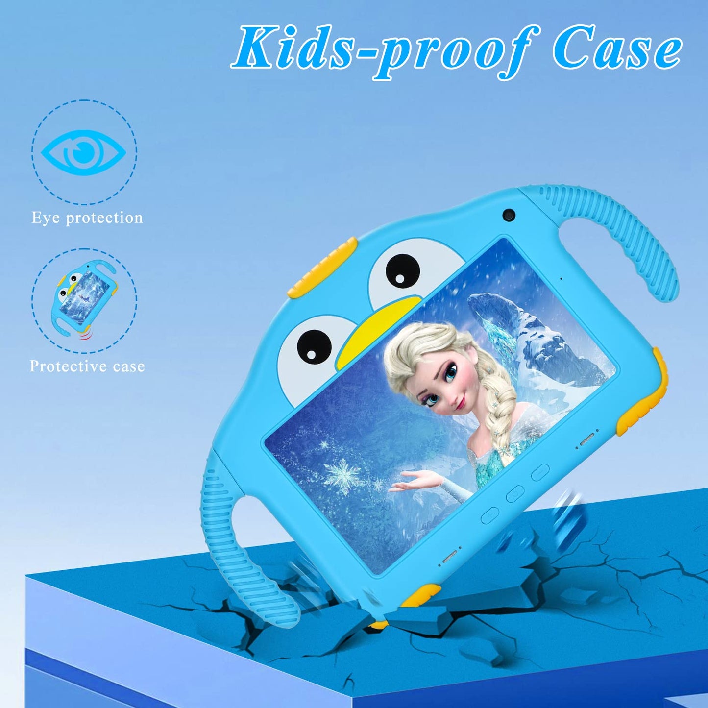 okulaku Kids Tablet 7 Inch Android Tablet for Kids Toddler 32GB Dual Camera Bluetooth Eye Protection Child Tablet from 3 with Child-Friendly Case Kids Tablet YouTube (Blue)