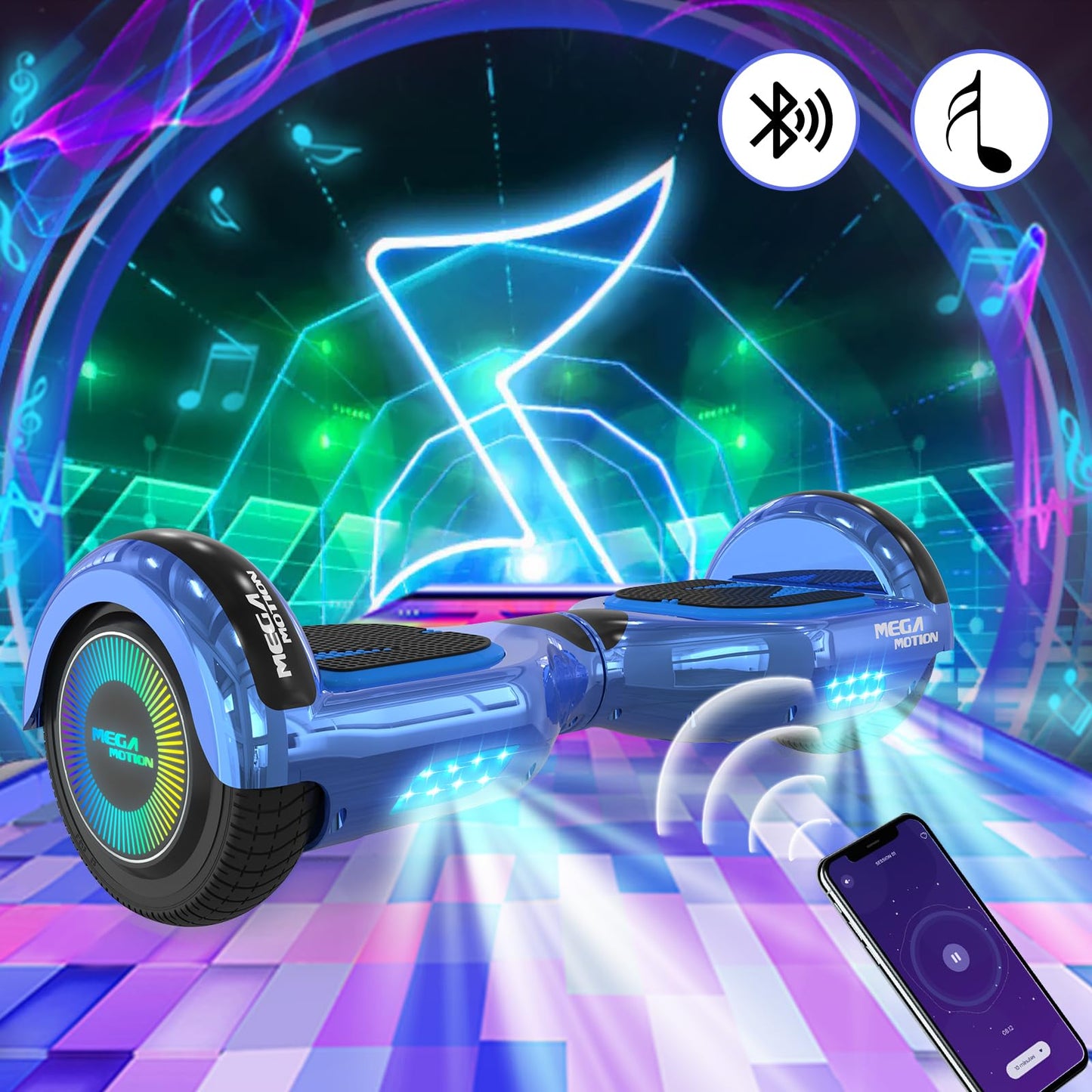 MEGA MOTION Hoverboards with Hoverkart for kids, 6.5 inch hoverboards with Bluetooth speaker, LED lights, perfect gift for kids and teens.