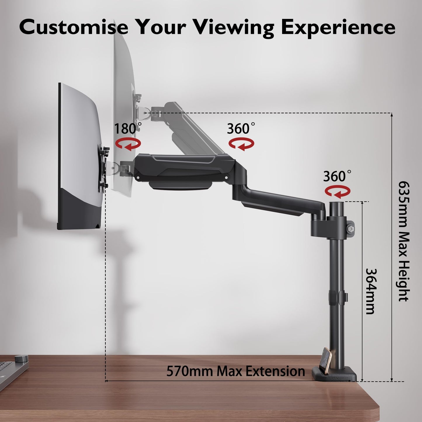BONTEC Monitor Mount for 13-34 inch LCD LED Screen Holds 3-9 kg, Gas Spring Single Arm Monitor 360° Rotatable, Tiltable, Swivel Single Arm Stand Desk Clamp, VESA 75/100mm