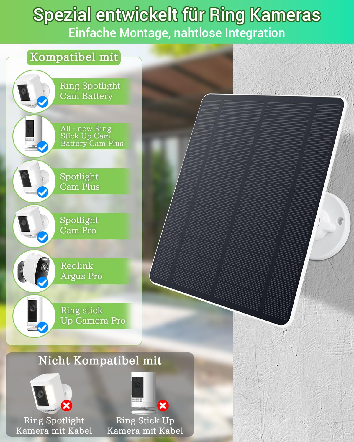 5W Solar Panel for Ring Camera - High performance solar module, IP65 waterproof & durable, solar panel for Ring Stick Up Cam/Pro Battery, Spotlight Cam/Pro/Plus Battery, 360° adjustable bracket (2)