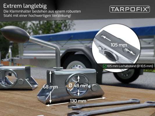 Trailer support wheel holder made of galvanized steel | Clamp holder for trailer support wheel & stands | Extremely strong support wheel holder for Ø 48mm trailer support | 4 pieces