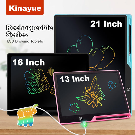 Kinayue LCD writing tablet for kids, Rechargeable drawing board, Preschool learning toy Christmas birthday Easter gift 3 4 5 6 7 years old girls boys (21 inch-Blue)