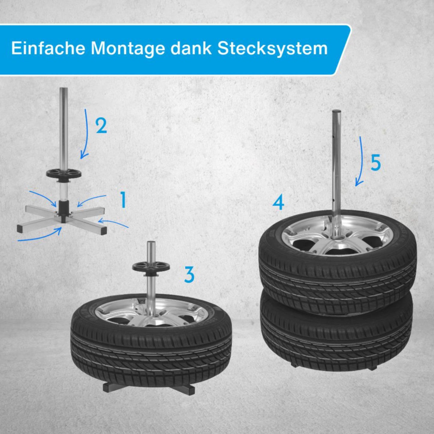 Cartrend wheel tree, for more space in the garage, assembled by plug-in system, tire stand for storage of 4 car tires with rims, up to tire width 225 mm.