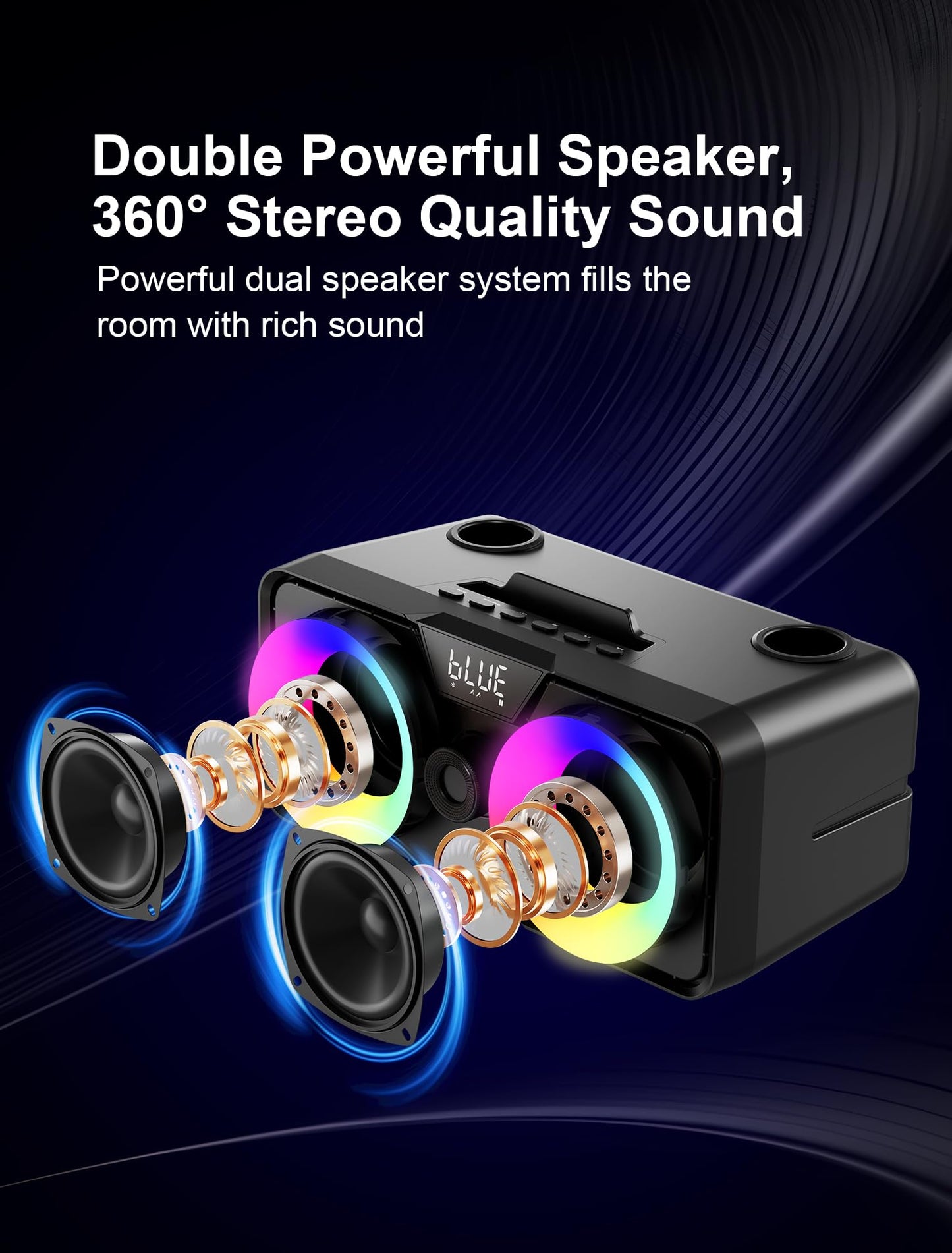 Karaoke machine for adults and kids with 2 wireless microphones, portable Bluetooth singing PA speaker system with LED lights for home parties, weddings, churches, birthday gifts.