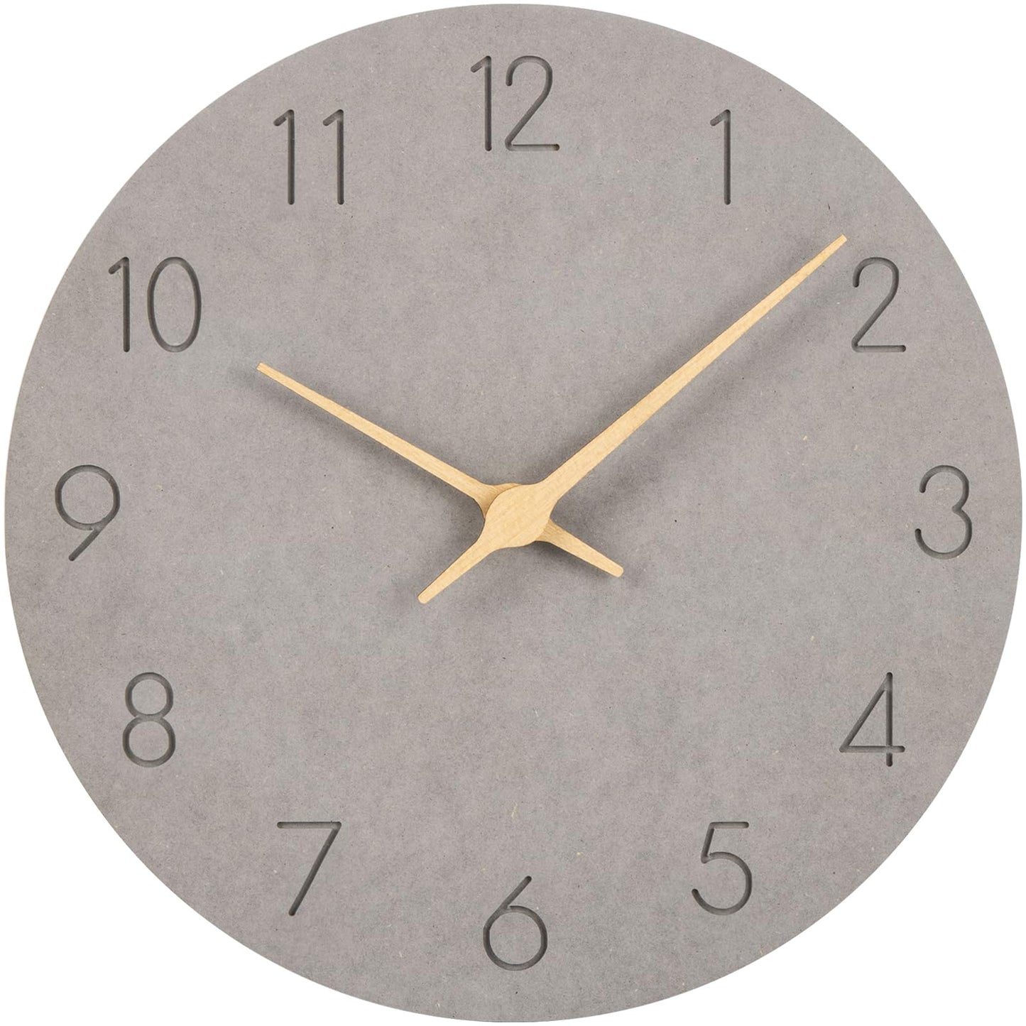 Warminn MDF Wood Wall Clock Silent Modern 30cm Quartz Large Battery Operated Clock Easy to Read for Room Home Kitchen Bedroom Office School (Gray)