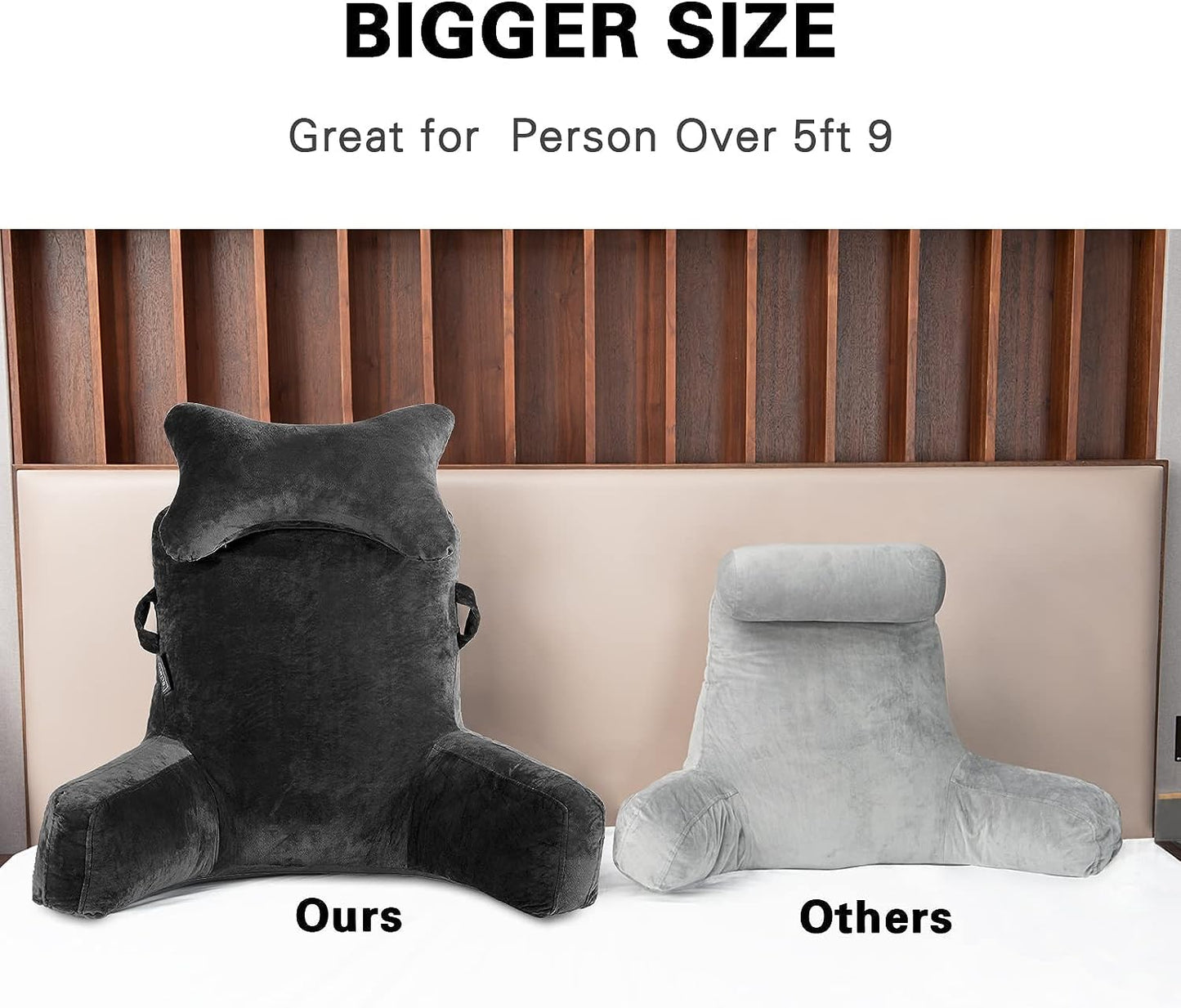 Reading pillow with removable neck roll & higher support arm for sitting in bed, couch, or floor. Backrest pillow for adults for reading, watching TV. Black.