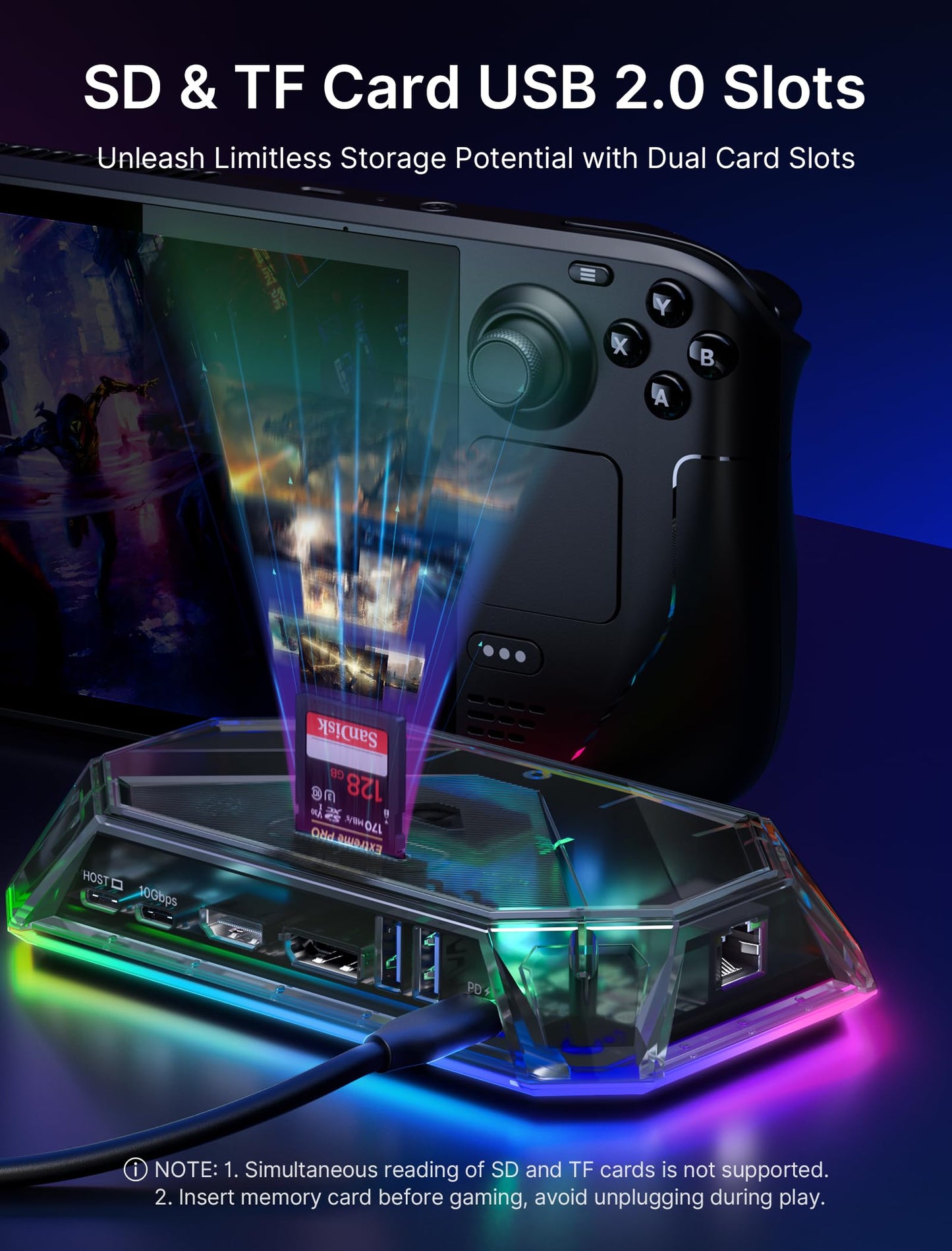 JSAUX RGB Docking Station Compatible with Steam Deck (OLED)/ROG Ally, 12-in-1 Steam Deck Dock with 4K@120Hz HDMI & DisplayPort Gigabit Ethernet USB-C 3.2 USB-A 3.2, Support VRR, ALLM, HDR - HB1201S