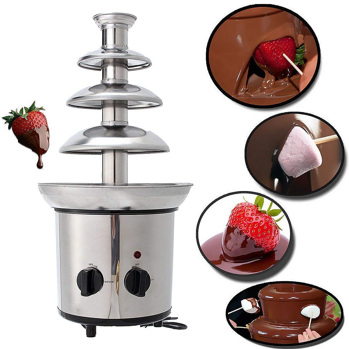 Electric chocolate fountain 170W, stainless steel 4-tiered chocolate fountain for children's birthday parties and weddings.